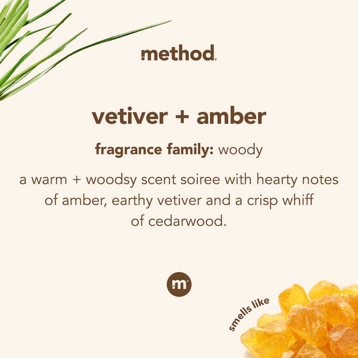 Method Gel Hand Soap, Vetiver + Amber, Biodegradable, 12 oz, Pack of 3, Reusable Black Aluminum Bottle