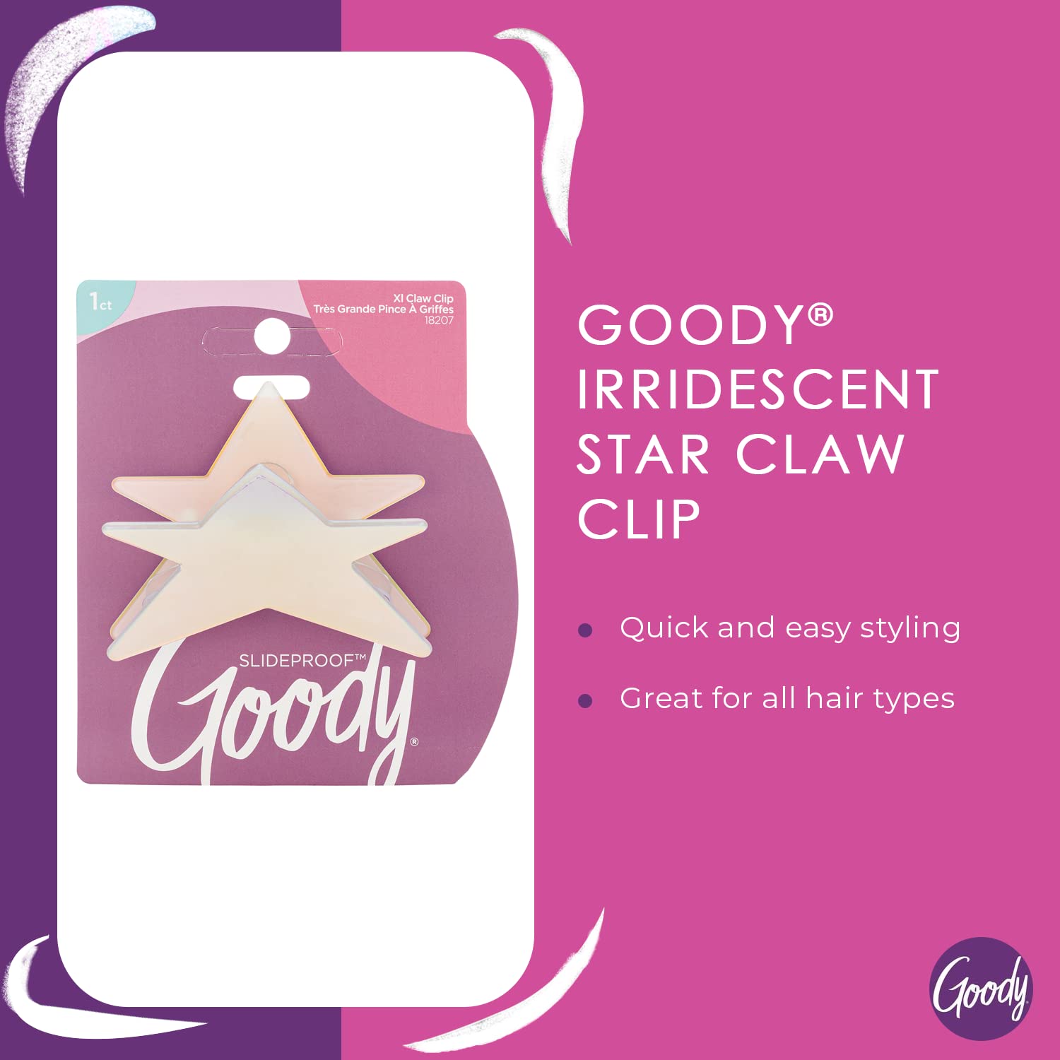 Goody Nostalgia Large Star Claw Clip, 1 Count - for All Hair Types - Great for Easily Pulling Up Your Hair - Pain-Free Hair Acce