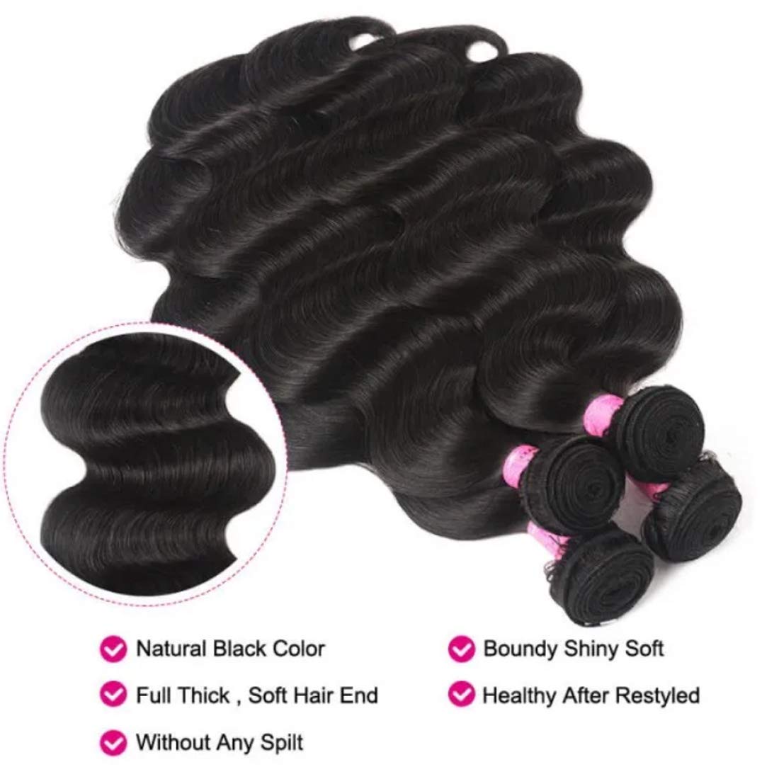 UNice Hair Brazilian Body Wave Human Hair 1 Bundle 22 inch 100% Unprocessed Virgin Human Hair Weave Extensions Natural Black Col