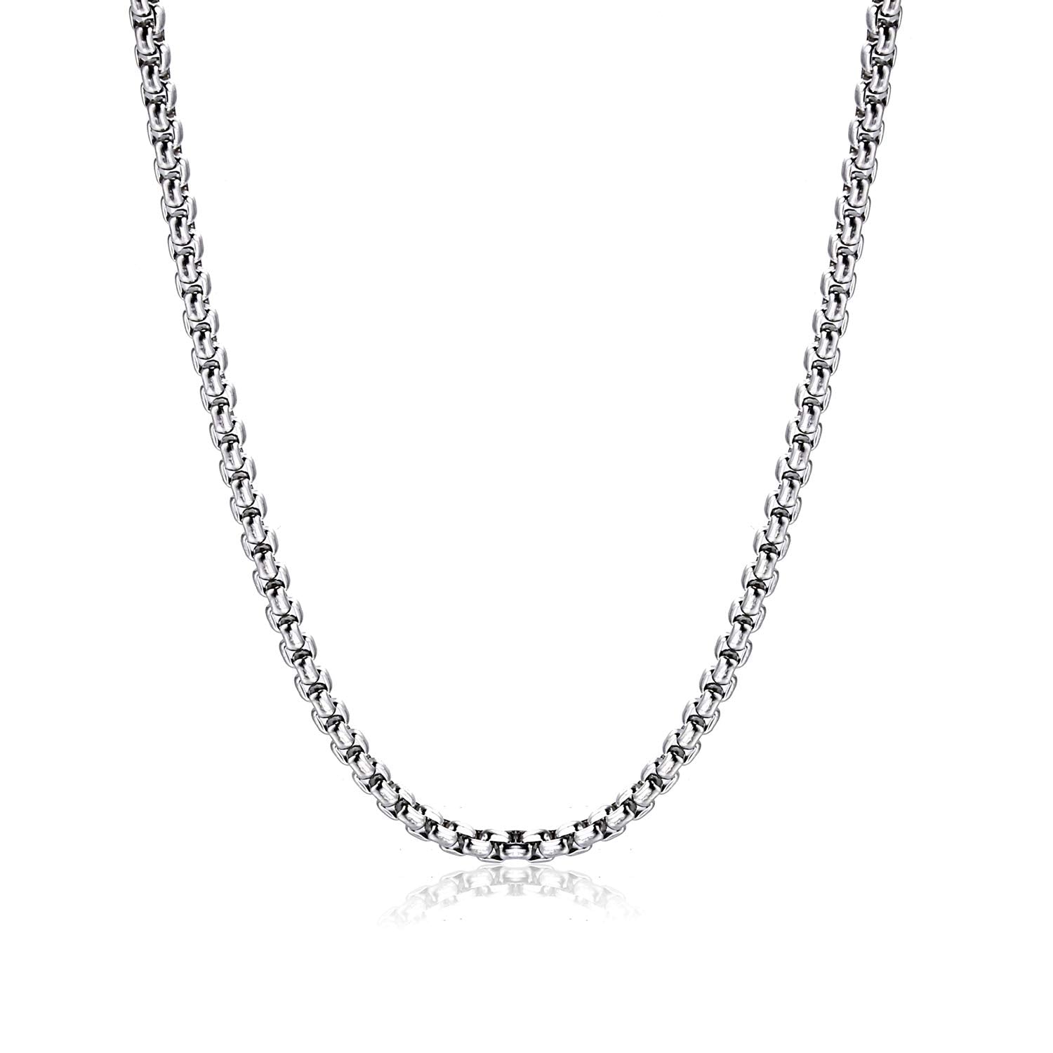 Monily 2-7 mm 16-36 In Square Rolo Stainless Steel Chain Necklace Round Box Necklace Men Women Jewellery