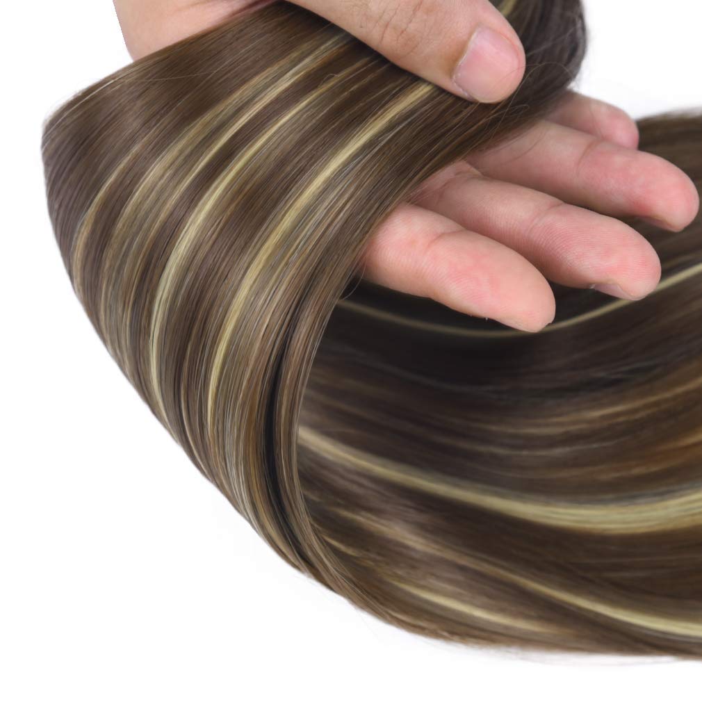 SEIKEA Clip in Ponytail Extension Wrap Around Straight Hair for Women (28 '', Brown/Ash Blonde Mix)