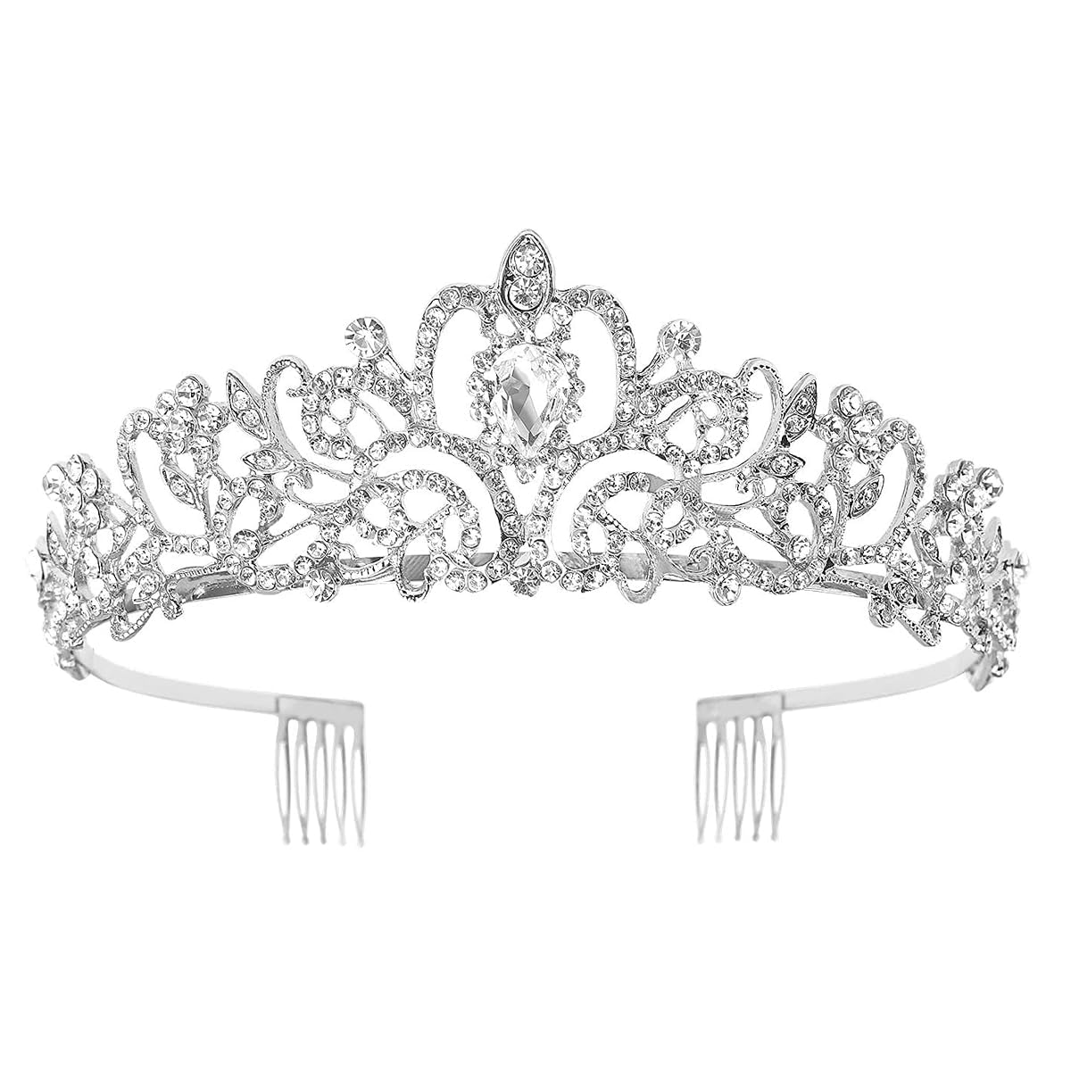 Udhvrekh Silver Crown For Women Crystal Wedding Tiaras For Womens And Girls, Princess Bridal Prom Queen Headbands Birthday Weddi