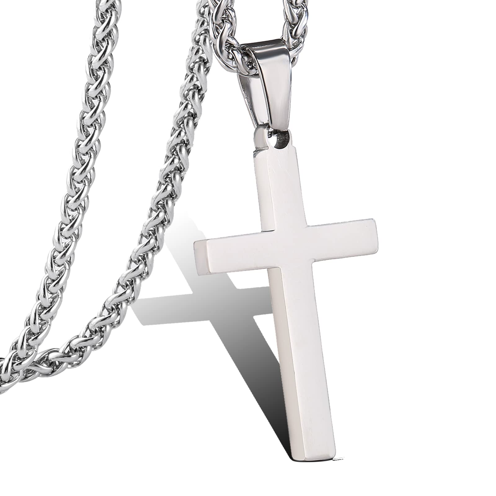 P. BLAKE Small Stainless Steel Cross Pendant Necklace for Men Jewelry Gift, Chain Necklace 16 Inches