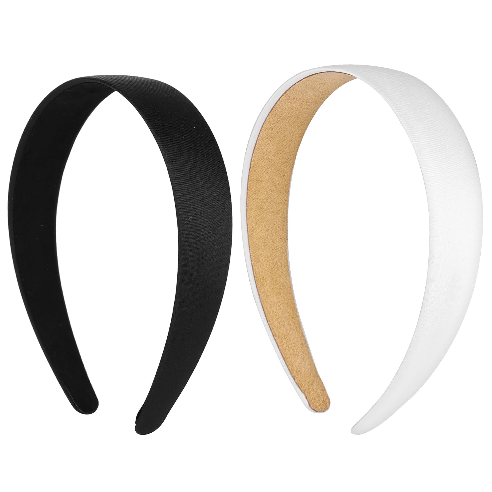 WLLHYF 2 Pieces Satin Headbands 1 Inch Wide Hard Head Band Fashion Solid Headband Anti-slip Plain Hair Bands Diy Hair Accessorie