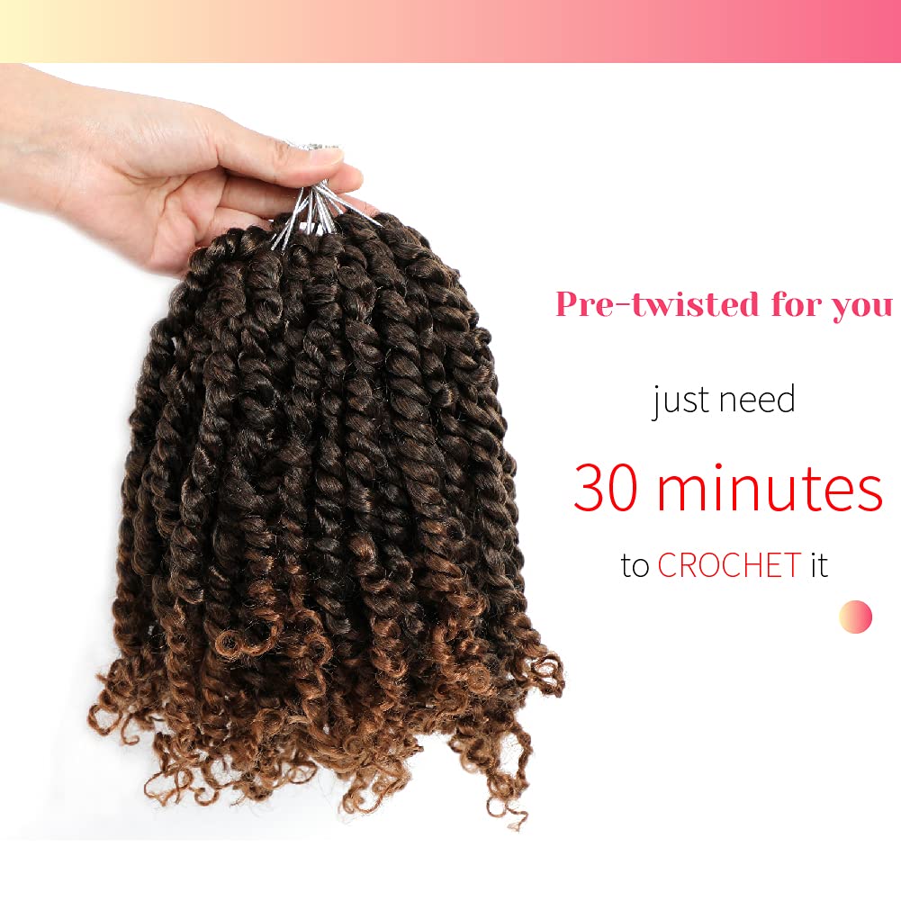 The Bohobabe Crochet Passion Twist Hair Pretwisted 10 Inch Short Pre-Looped Passion Twist Crochet Braiding Hair 8 Packs (T30)