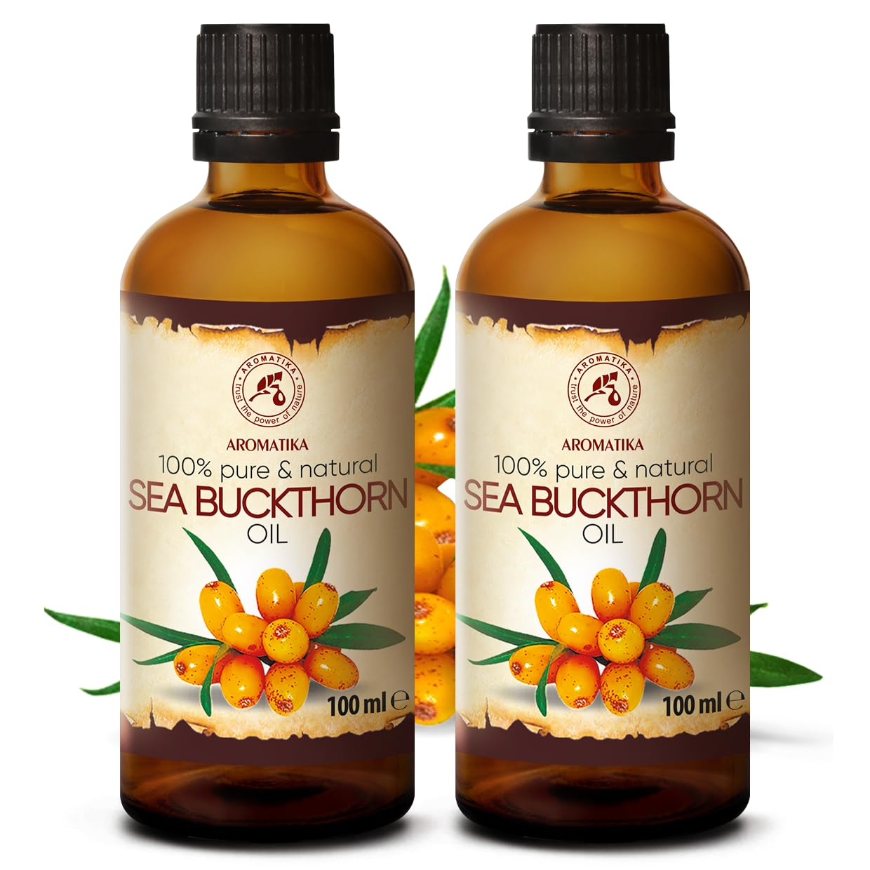Sea Buckthorn Oil (2pack of 2 x 3.4oz) 6.8oz - Cold Pressed - Pure & Natural - Hippophae Rhamnoides - Carrier Oil for Essential