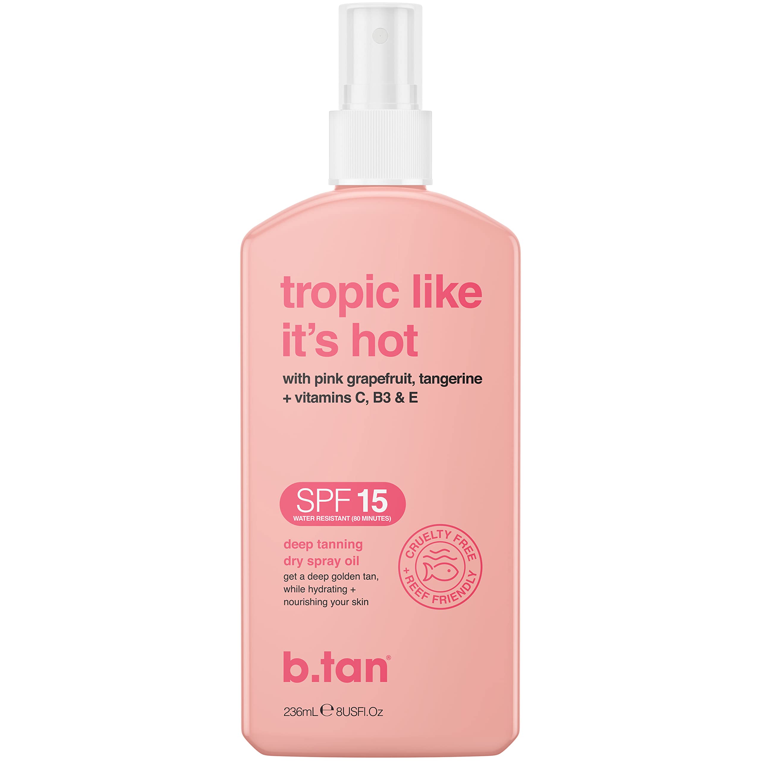 b.tan SPF 15 Deep Dry Spray Tanning Oil | Tropic Like It's Hot - Keeps Skin Hydrated & Hot from Grapefruit, Tangerine, Vitamins 