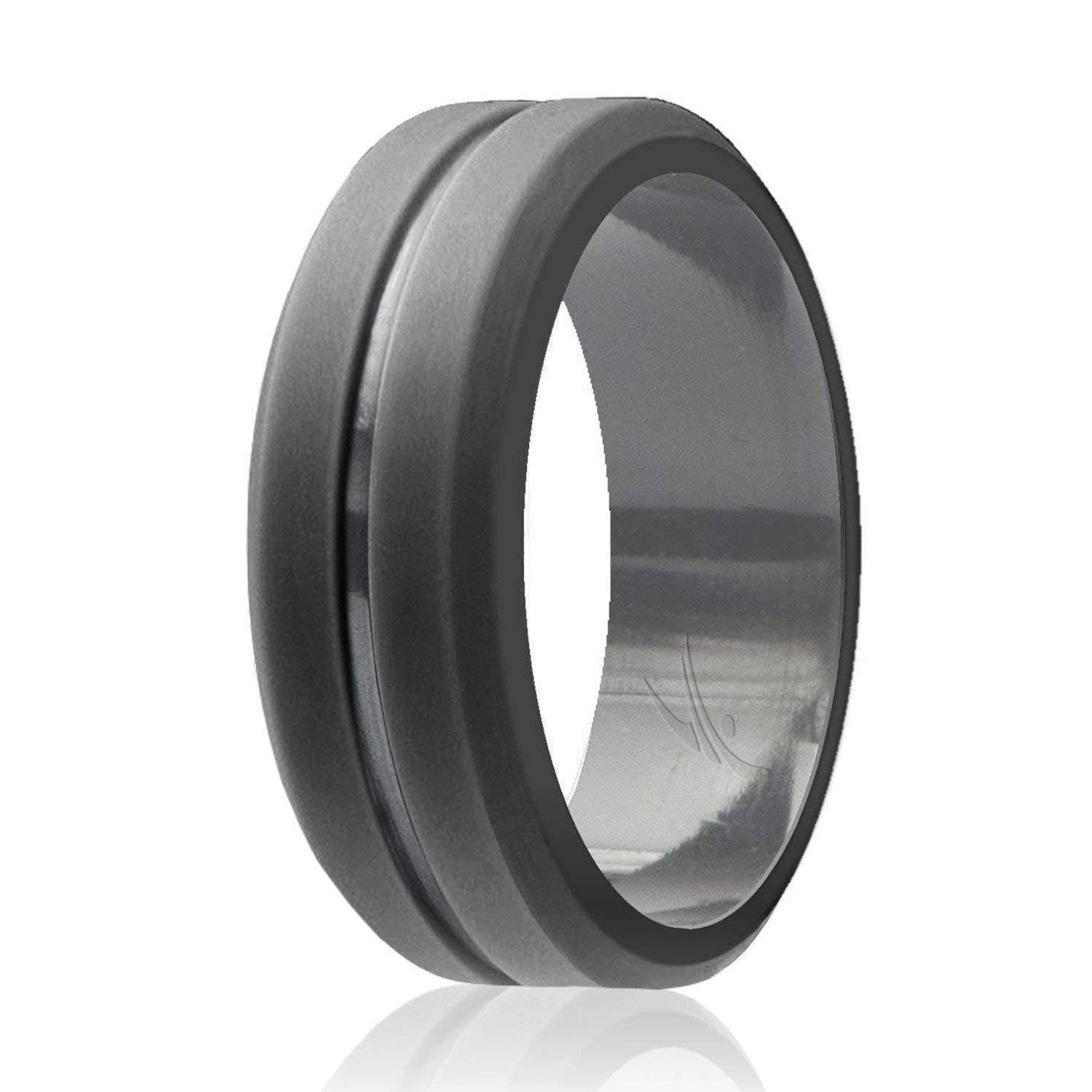 Silicone Wedding Ring - Engraved Middle Line - Grey By Roq For Men - 15 Mm Ring