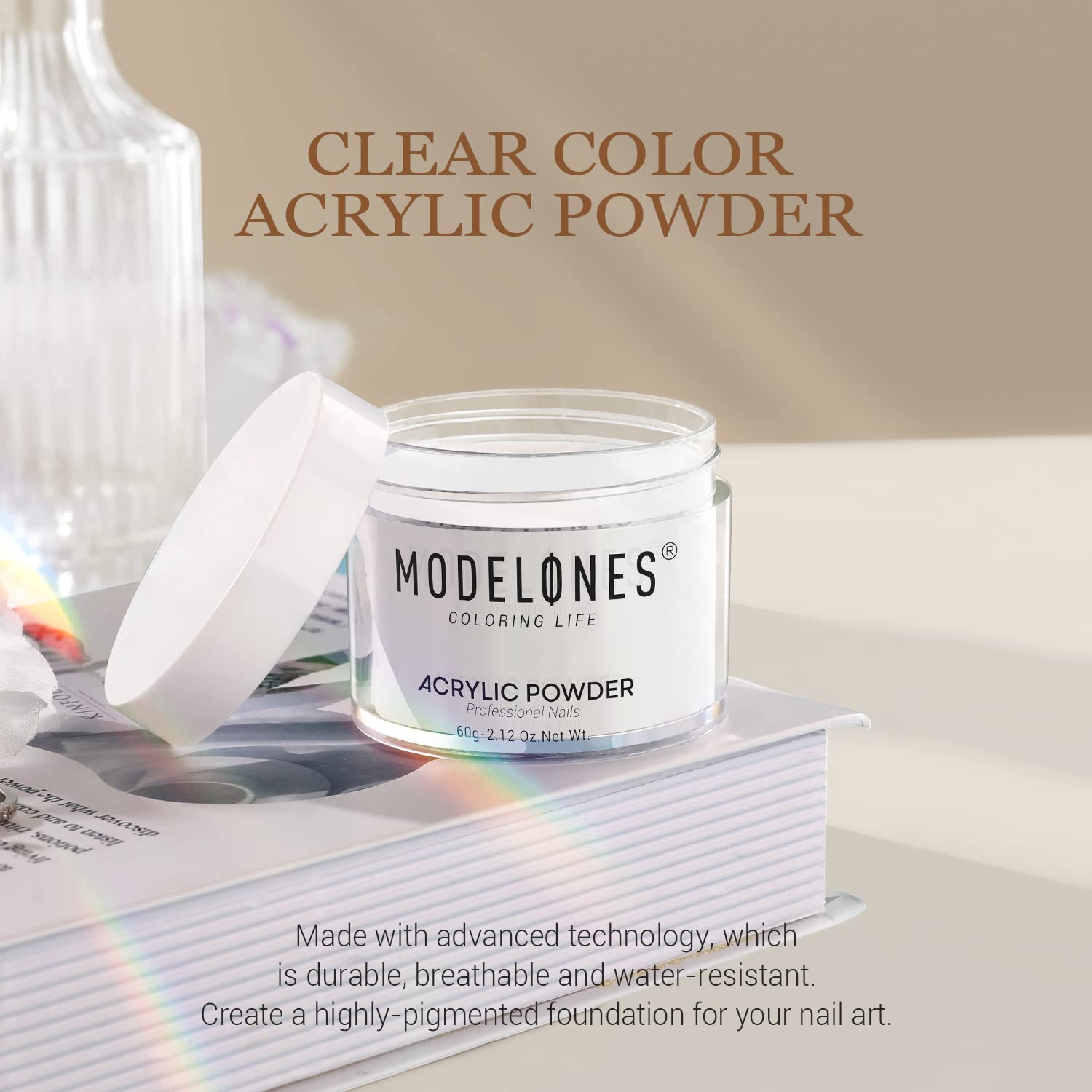 Modelones Acrylic Powder, 2.12Oz Clear Acrylic Powder Professional Acrylic Nail Powder For Nail Extension French Nail Art 3D Flo