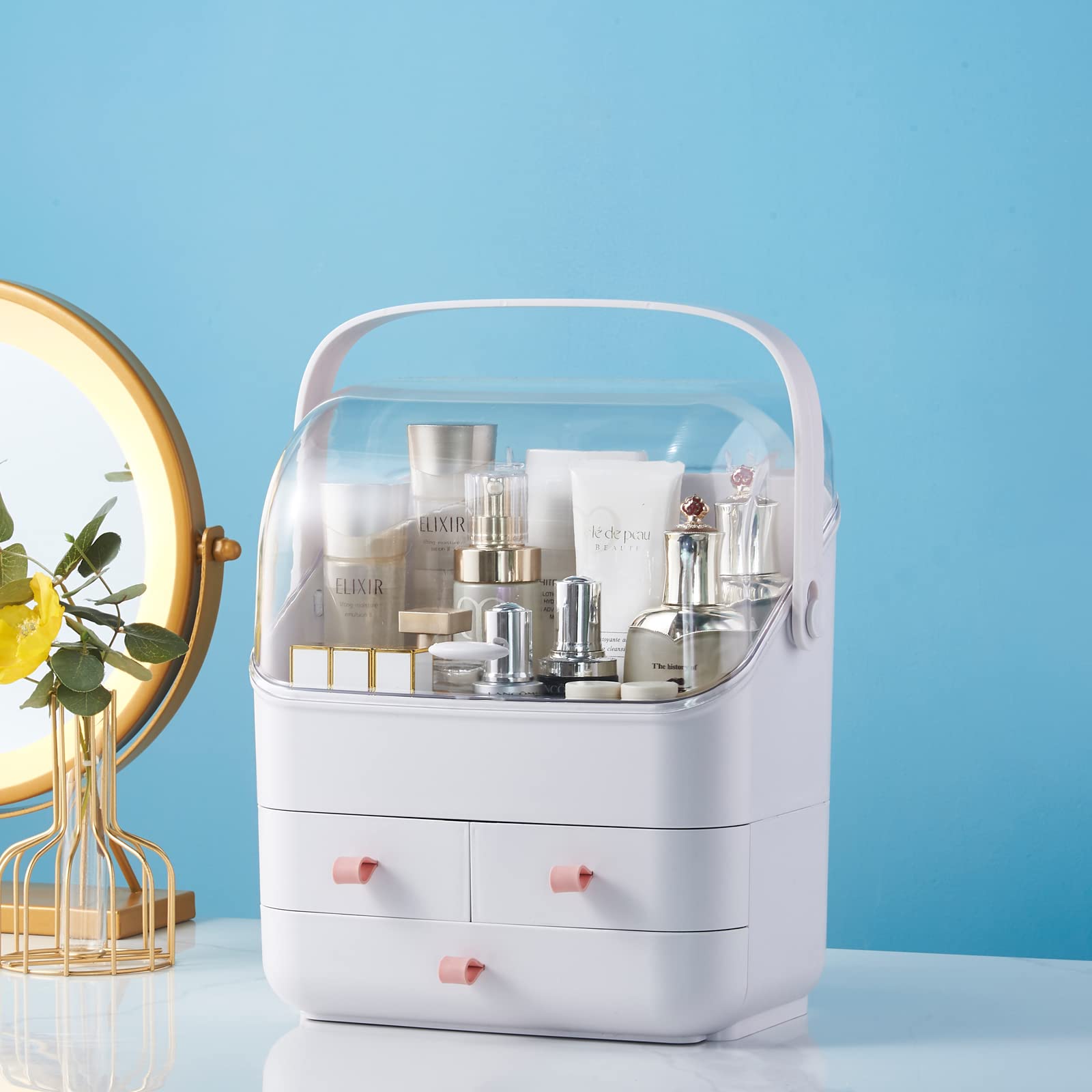 SUNFICON Preppy Skincare Organizers Makeup Organizer Holder Beauty Cosmetic Storage Box Large Display Case Dust Free Cover Porta