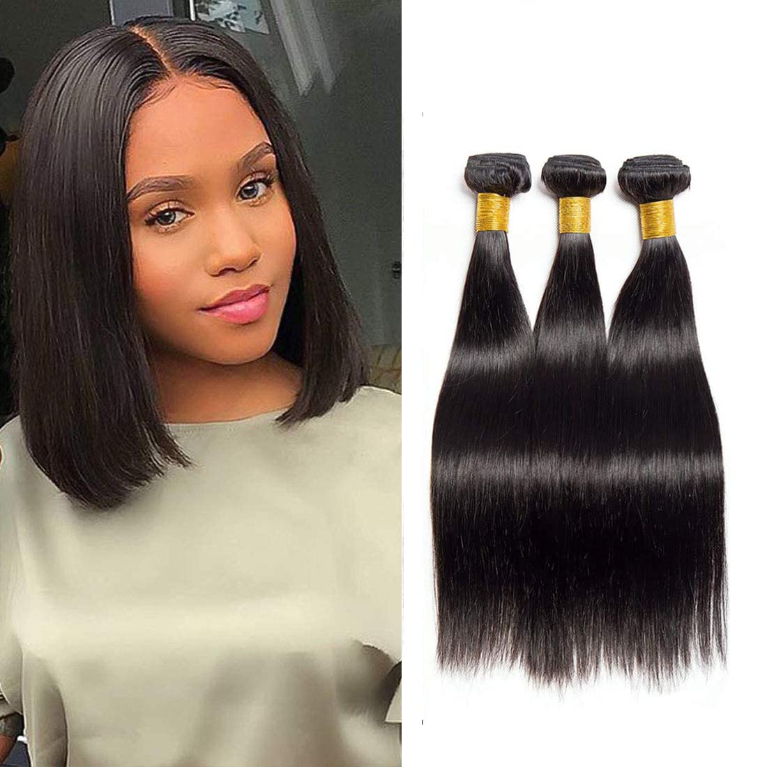 Straight Human Hair Bundles Weave 8 8 8 Inch 100% Unprocessed Brazilian Virgin Weave Hair Human Bundles for Women Remy Weft Shor