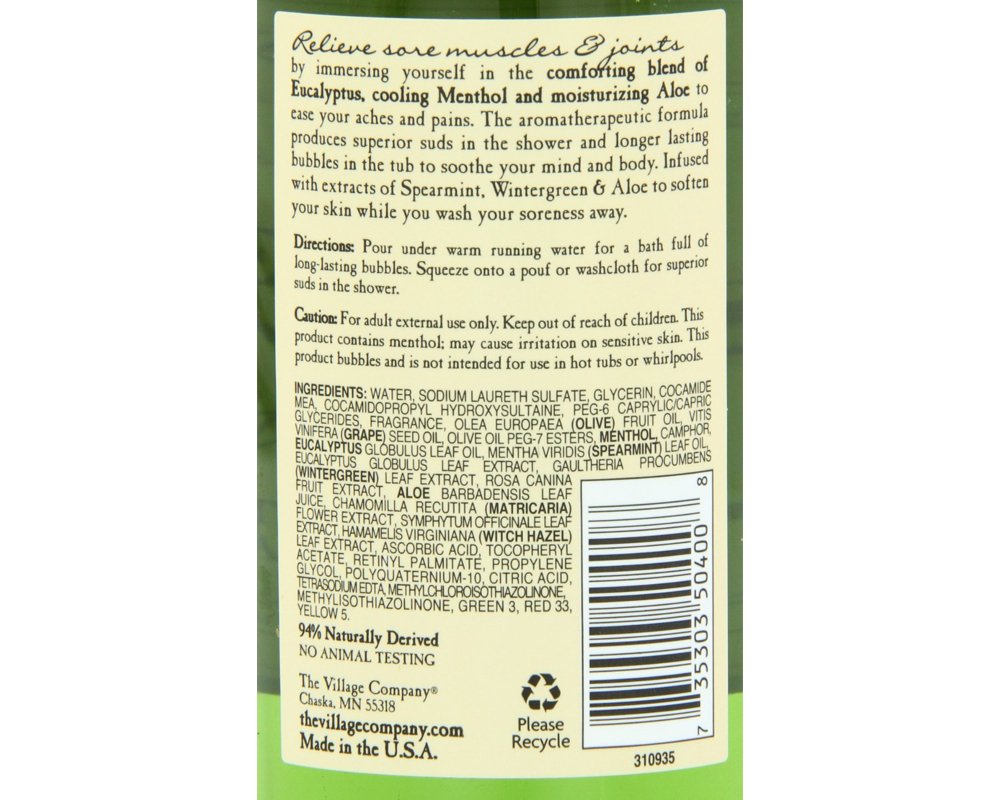 Village Naturals Therapy Foaming Bath Oil & Body Wash, Aches & Pains Relief, 16oz (3-pack), Light Blue