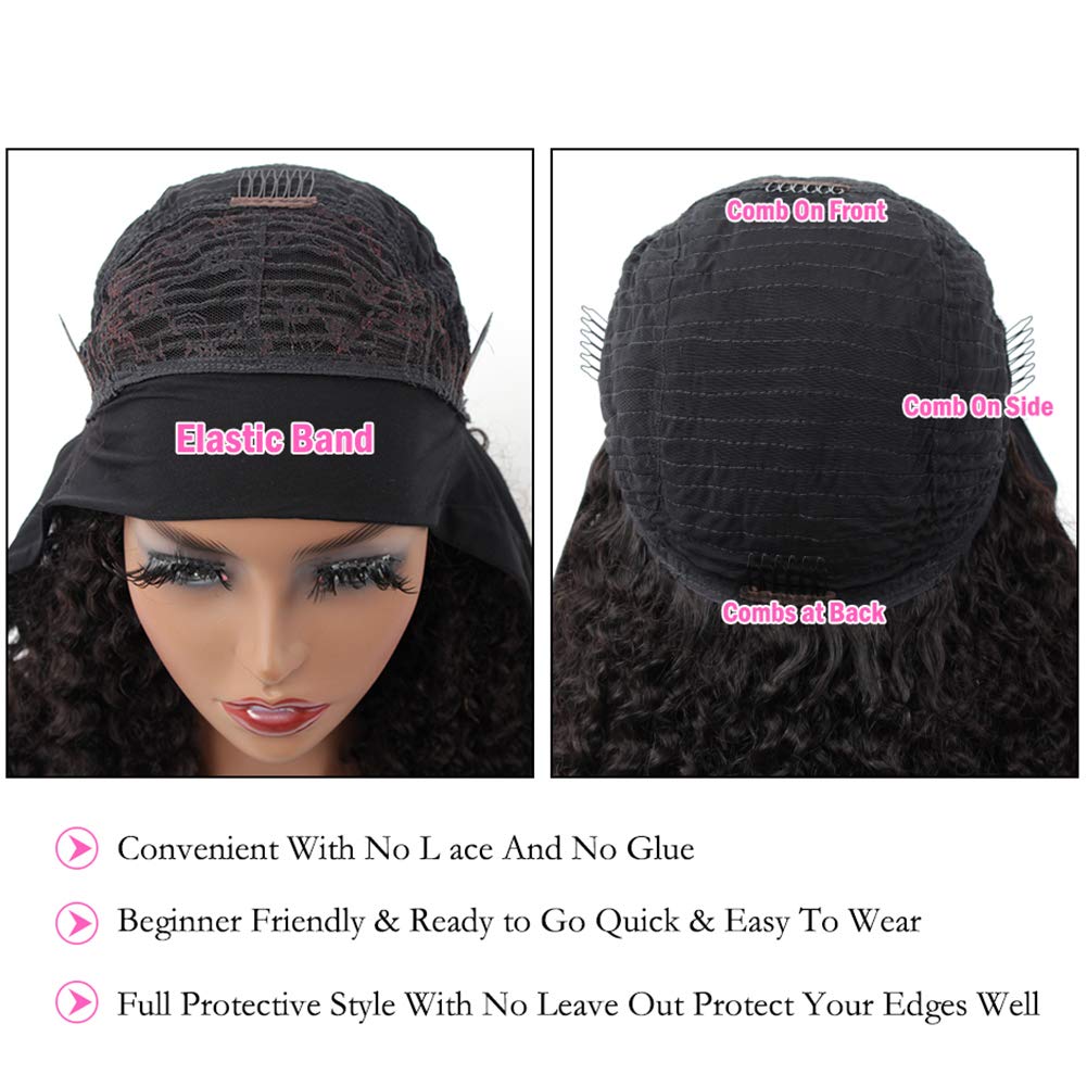 Isee Headband Wig Human Hair Kinky Curly Human Hair Wigs For Black Women Glueless None Lace Front Wigs 180% Density 16Inch
