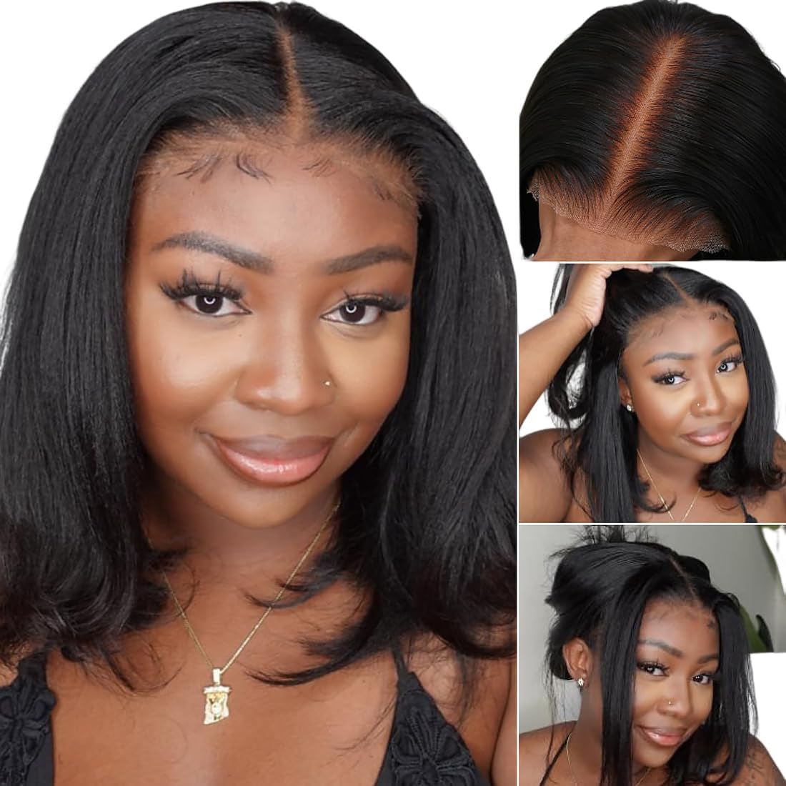 UNICE Bye Bye Knots Wig Yaki Kinky Straight Bob Wigs Human Hair Pre Bleached Invisible Knots 7x5 Lace Front Wigs Human Hair Pre 