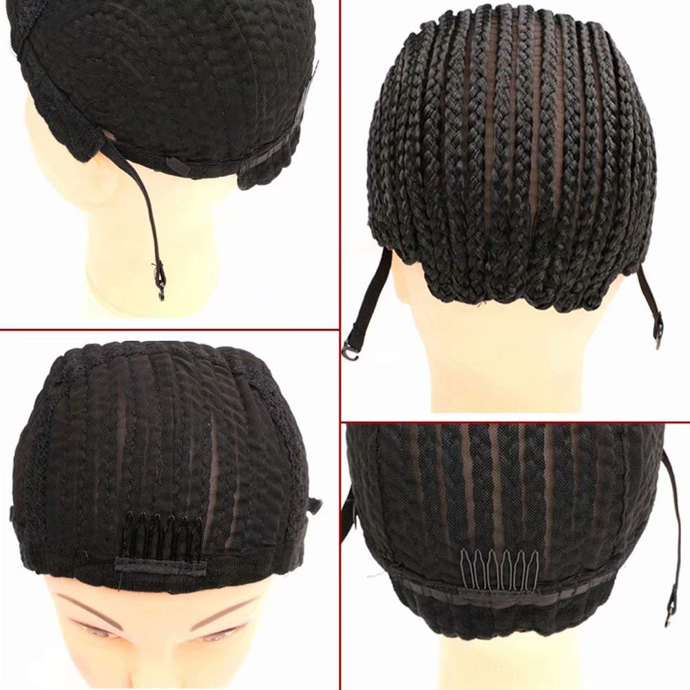 FEEL ME Adjustable Crochet Cornrow Wig Cap Synthetic Braided Cap with Adjustable Straps Breathable Crochet Caps with Combs for B