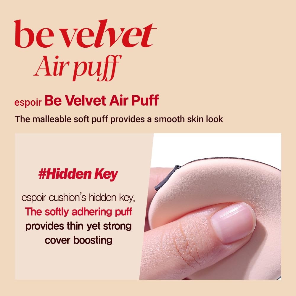 Espoir Be Velvet Air Puff 5Ea | Flawless Face Makeup Fast And Easily | Makeup Sponge Applicator Air Cushion Powder Puff For Liqu