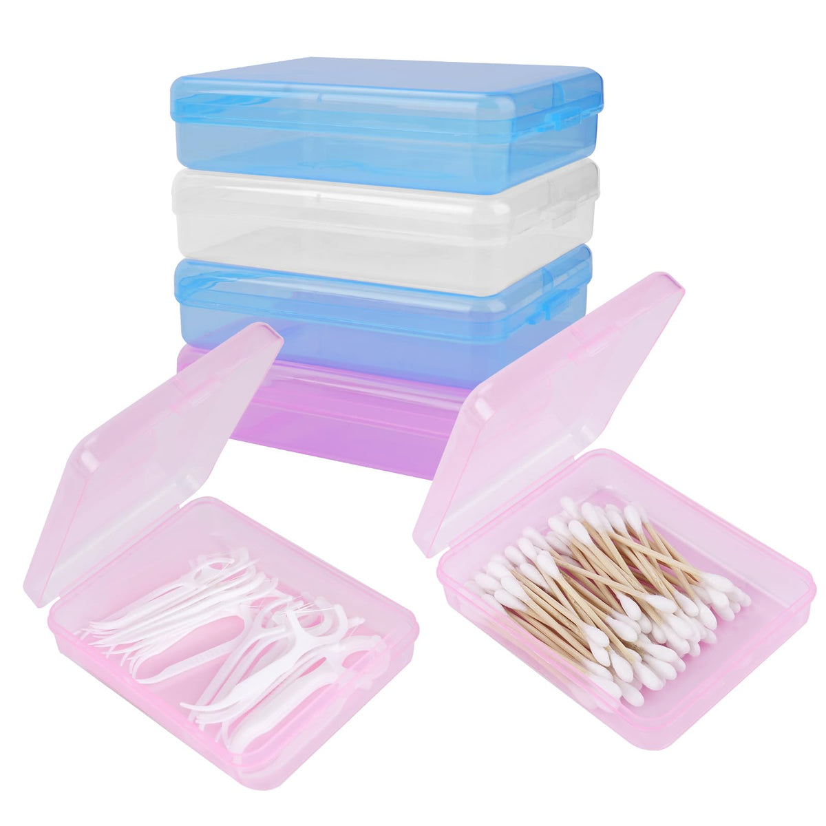 Adorila 6 Pack Travel Cotton Swab Qtip Holder, Portable Hair Tie Organizer With Lid, Flosser Dispenser, Lightweight Storage Orga