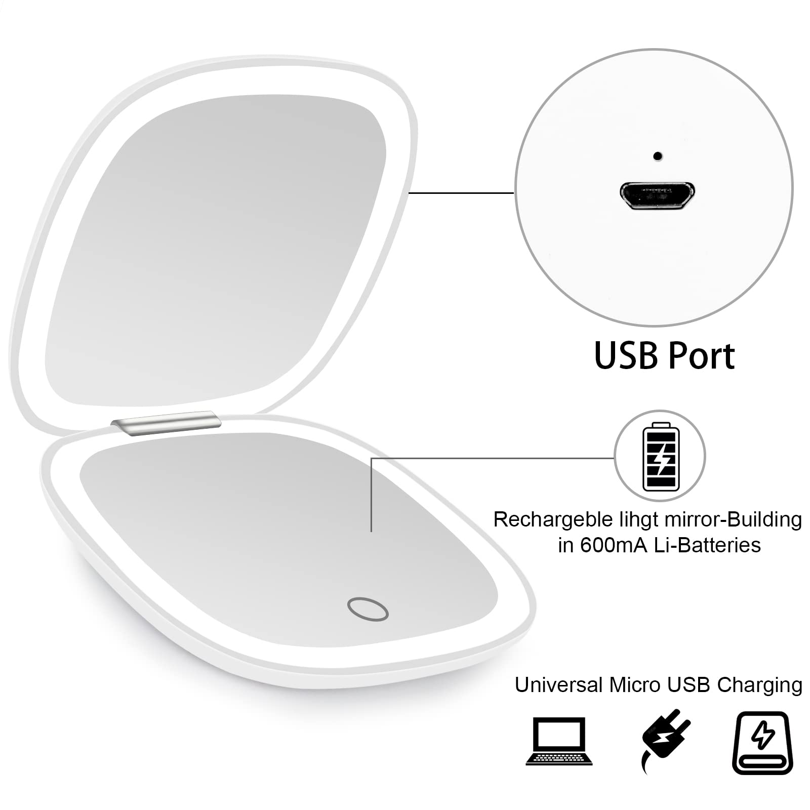 Deweisn Compact Mirror, Lighted Travel Makeup Mirror With 1X/10X Magnifying Double Sided Dimmable Portable Pocket For Handbag An