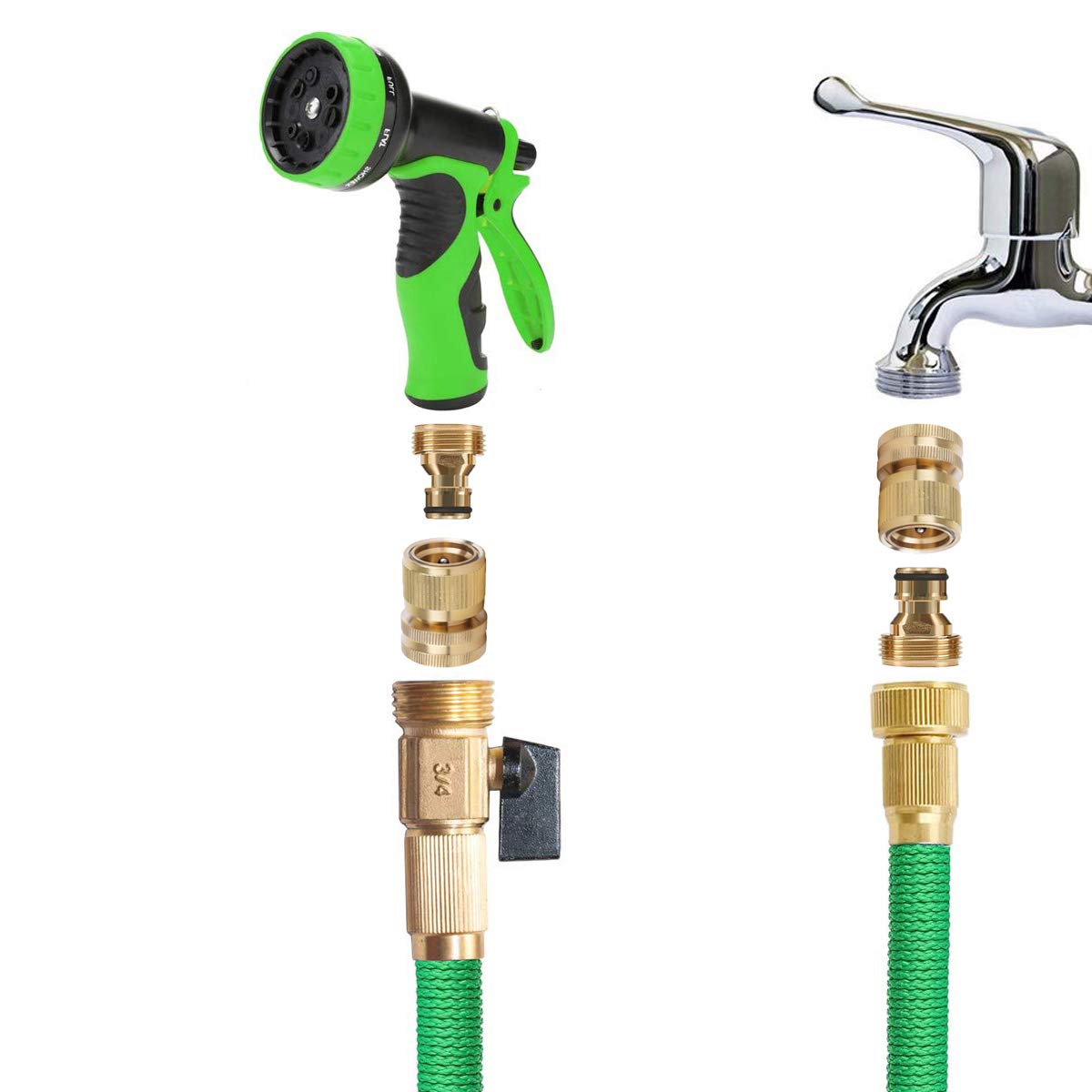 Shownew Garden Hose Quick Connectors, Solid Brass 34 Inch Ght Thread Easy Connect Fittings No-Leak Water Hose Male Female Value