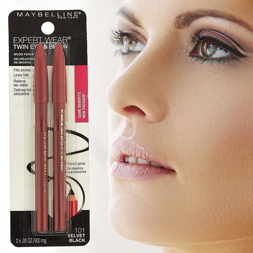 Maybelline Expert Eyes Twin Brow And Eye Pencils, Velvet Black [101], 2 ea (Pack of 3)