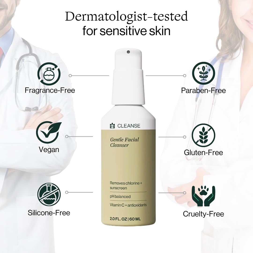 Dermasport Gentle Facial Cleanser For Swimmers And Other Athletes Removes Sunscreen And Chlorine - Moisturizing Face Wash, Fragr