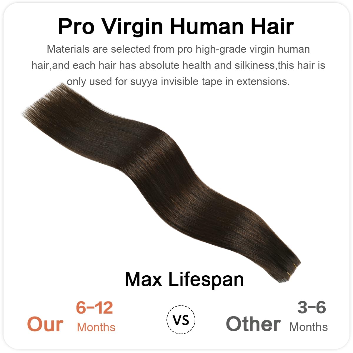 Suyya Invisible Tape In Hair Extensions Human Hair Darkest Brown Seamless Injected Hand-Tied Pro Quality Virgin Human Hair 20Pcs