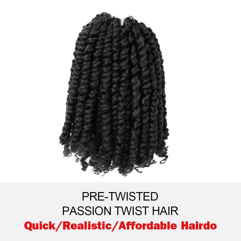 Wudas Short Passion Twist Hair 10 Inch Pre-Twisted Passion Twists Crochet Hair Natural Black Pre-Looped Synthetic Crochet Braids