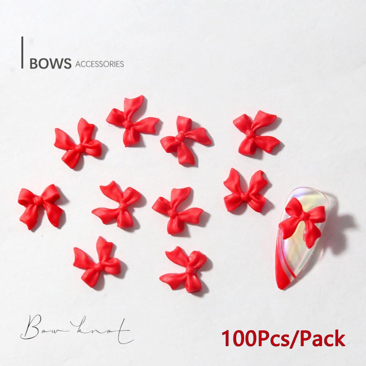 100Pcs Bow Nail Charms 3D Red Bow-Knot Nail Art Charms Cute Resin Bowknots Charms Valentine'S Day Nail Art Supplies Kawaii Red B