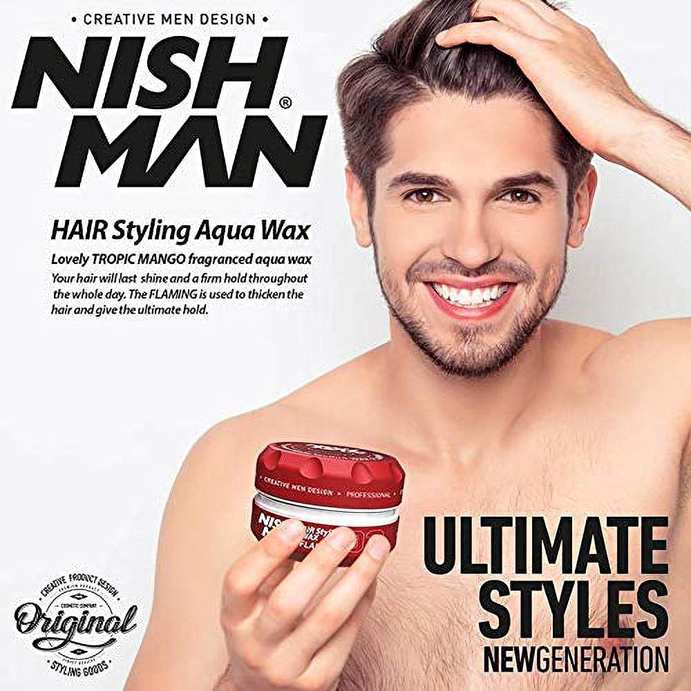 nishman Hair Styling Series Flaming AQUA WAX, 150ml - Perfect for Strong Hold and Shine, Ideal for All Hair Types