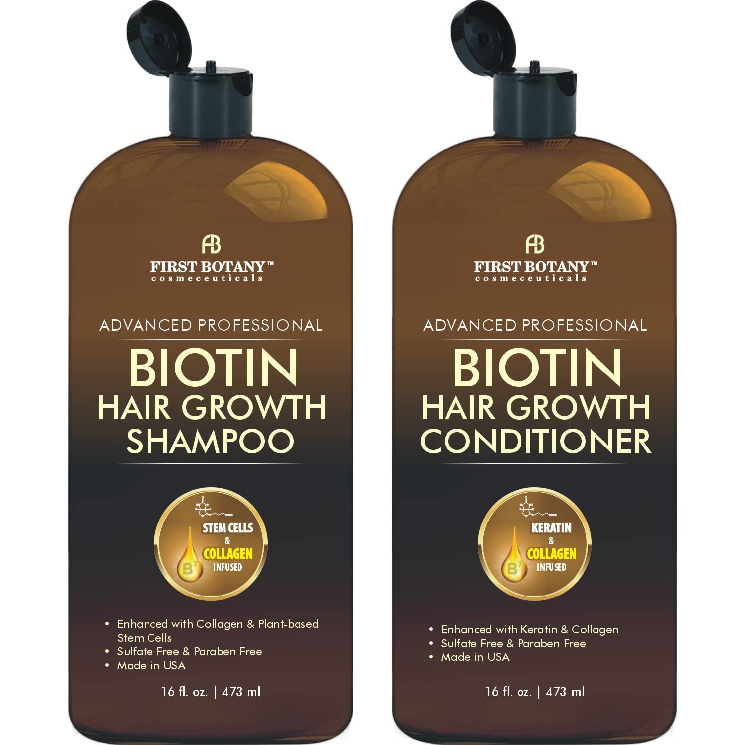 First Botany, Biotin Hair Growth Shampoo Conditioner Anti Hair Loss Thickening formula Collagen & Stem Cell For Hair Regrowth An