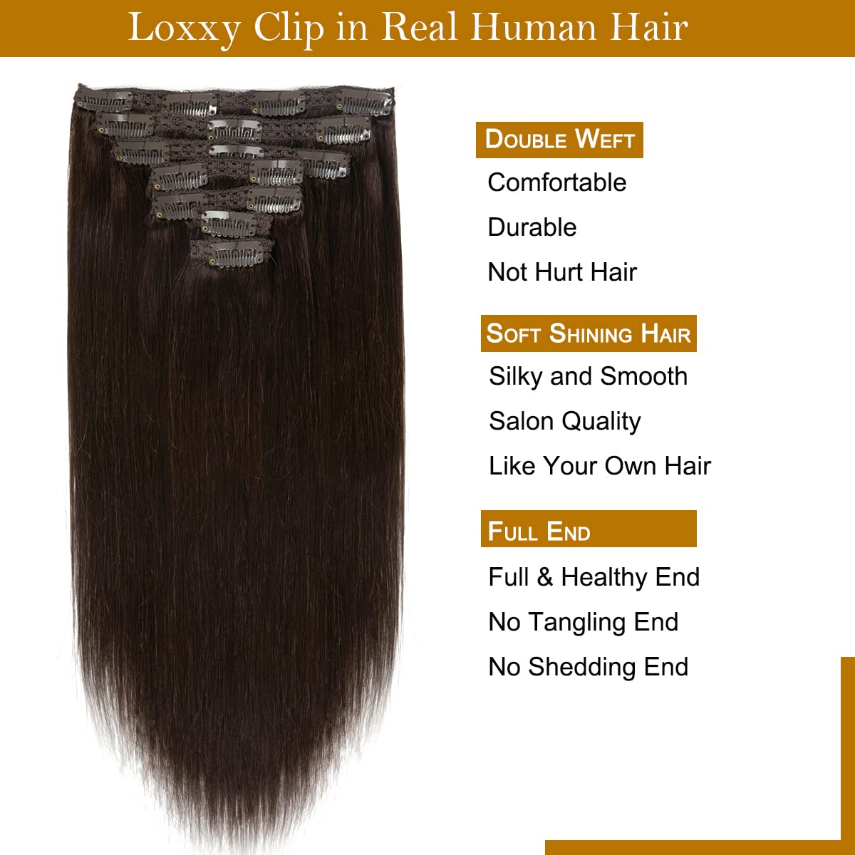 Loxxy 22 Inch Clip In Extensions Human Hair Extension Clip In 100% Remy Real Human Hair Big Thick Silky Straight Clip In Human H