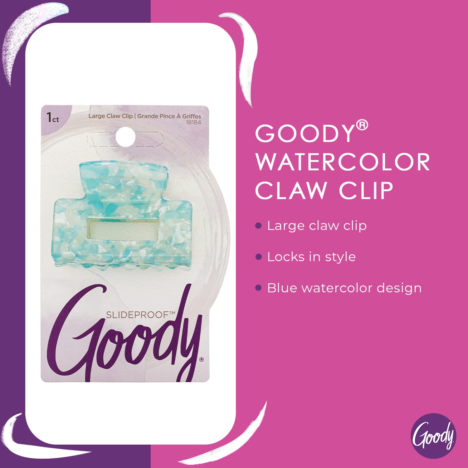 GOODY Large Claw Clip, 1 Count - Blue Plastic Hair Accessory for All Hair Types - Model 3001218
