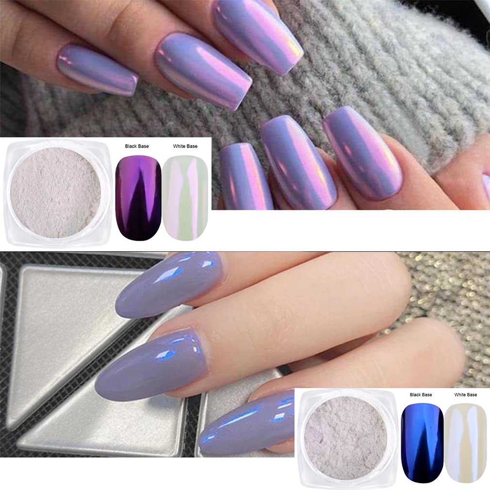 4 Boxes White Pearl Mermaid Rainbow Holographic Nail Powder Magic White Chrome Powder Symphony Shell Nail Powder Aurora Chrome N