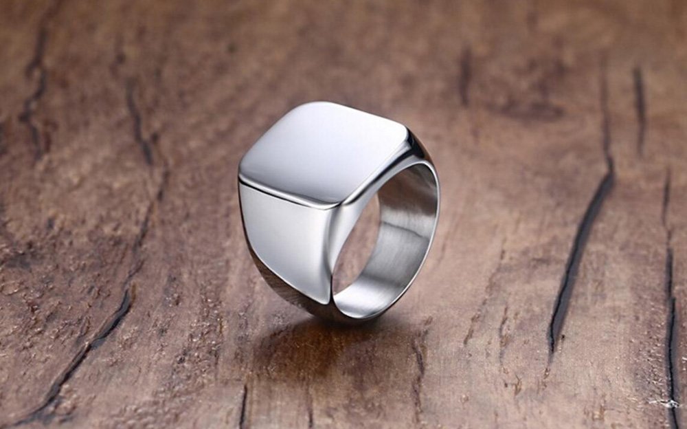 enhong Mens Rings Stainless Steel Square Signet Rings for Men,Silver Pinky Thumb Ring for Dad Father Jewelry Gift for Him,Men 's
