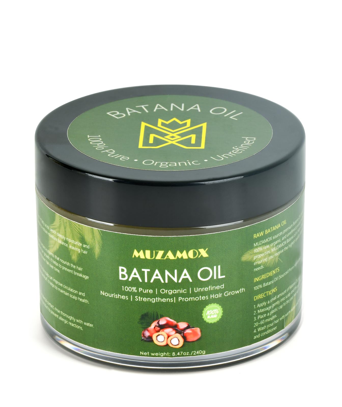MUZAMOX Batana Oil for Hair Growth Dr Sebi Organic, 100% Pure, Unrefined and Raw Batana Oil from Honduras, Promotes Hair Growth 