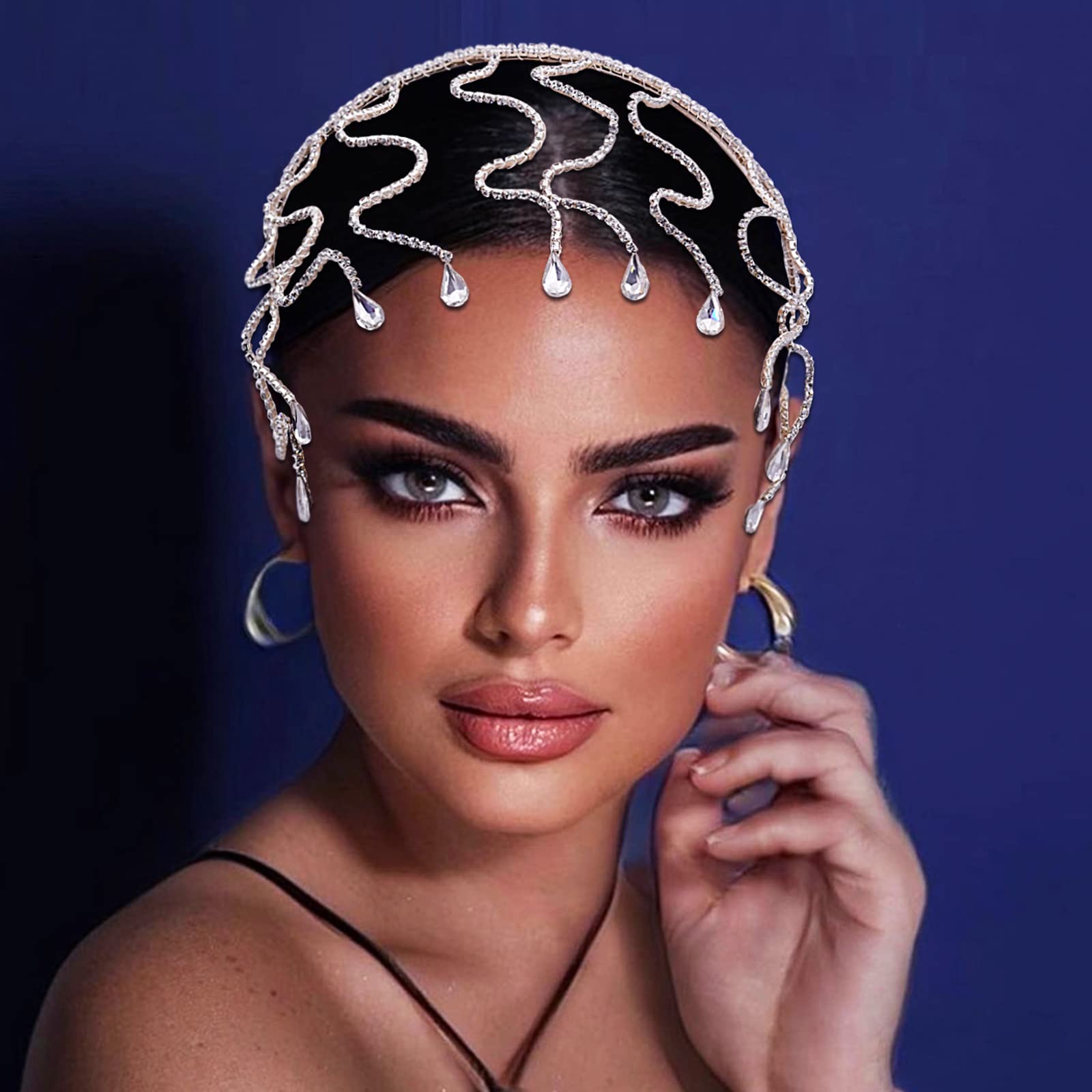 NAISKA Silver Crystal Rhinestone Head Chain Headband Wedding Tiara Fashion Headpieces Forehead Head Jewelry Crystal Headpiece Br