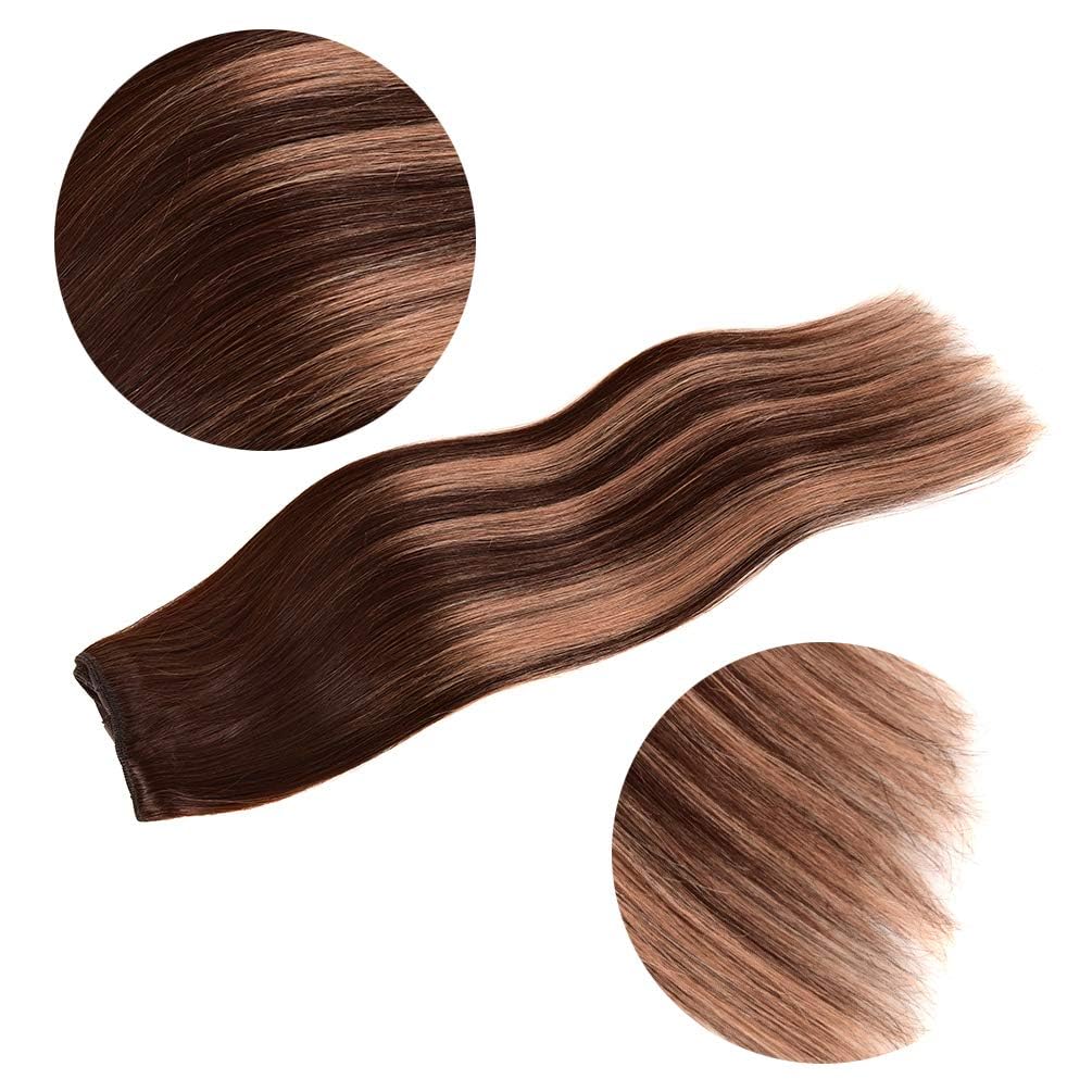 5 Pieces 22'' Remy Clip In Hair Extensions Human Hair Chocolate Brown To Honey Blonde Highlight Brown Ombre - Silky Straight Sho