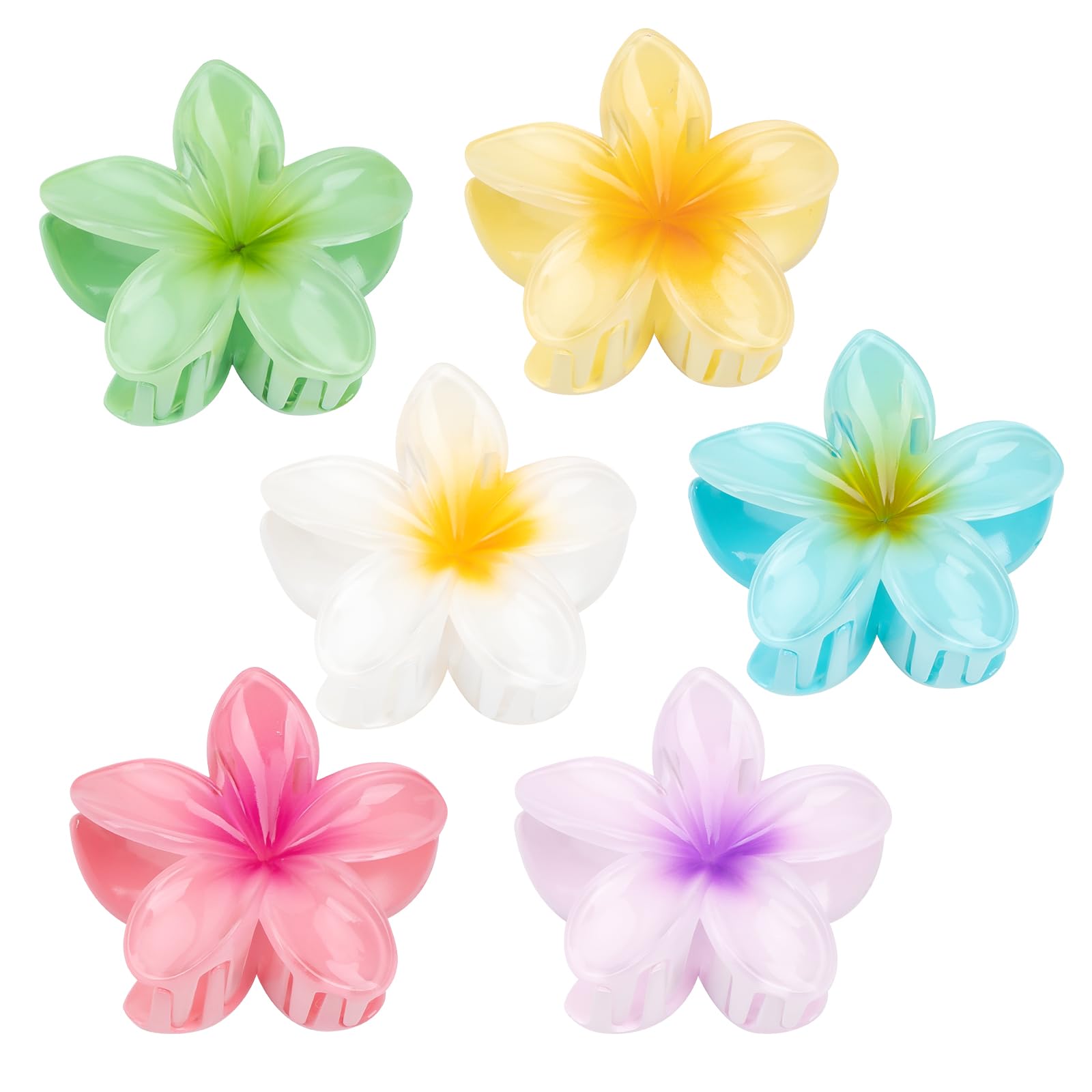 Kivzex Hawaiian Flower Hair Claw Clip for Women 6 PCS Plumeria Flower Hair Clips for Thick Thin Hair Hawaii Hair Accessories - G