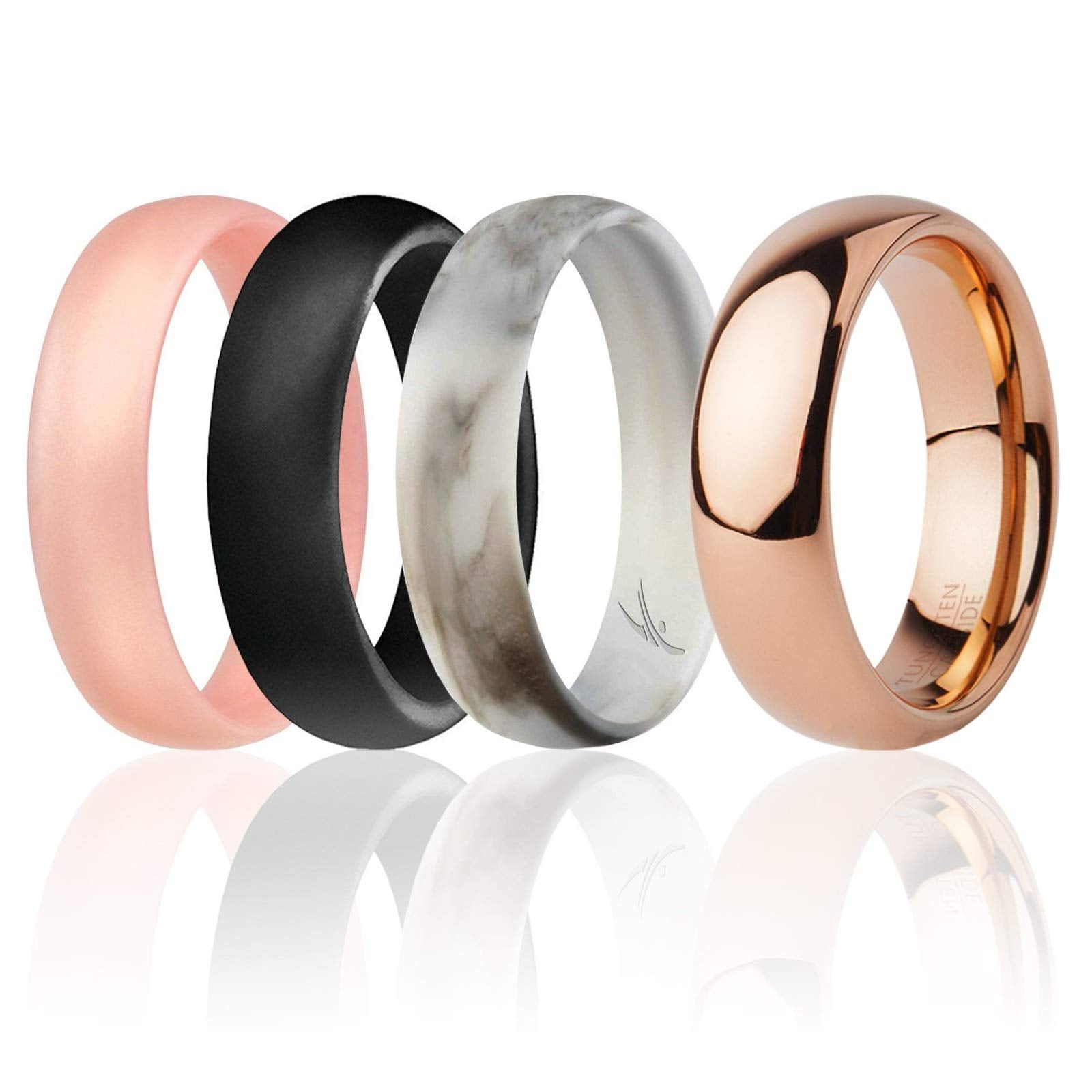 Silicone Wedding Twin 6Mm Ring Set - Rose By Roq For Women - 4 X 6 Mm Ring
