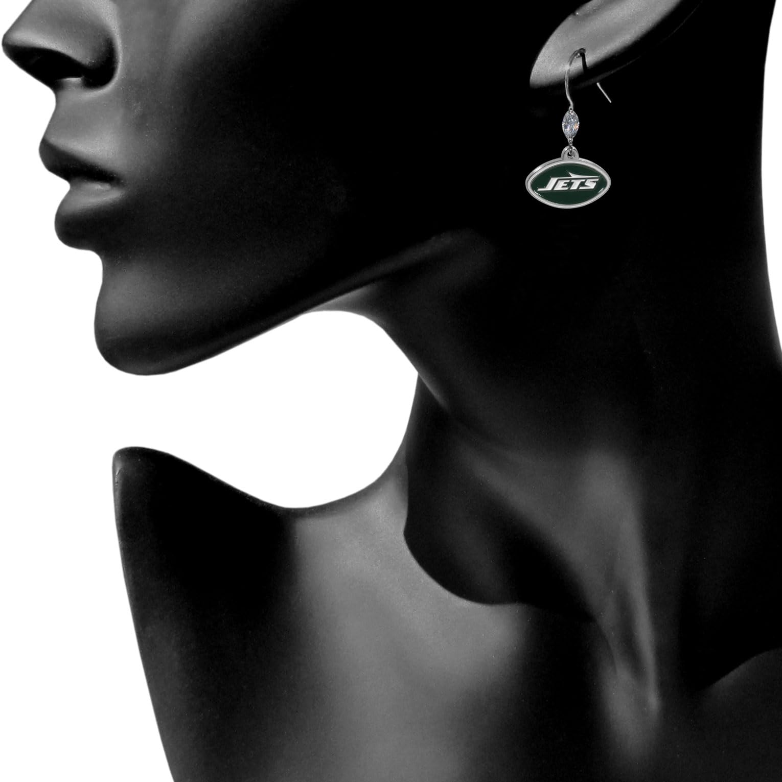Siskiyou Sports NFL Womens New York Jets Crystal Dangle Earrings One Size Team Color, white