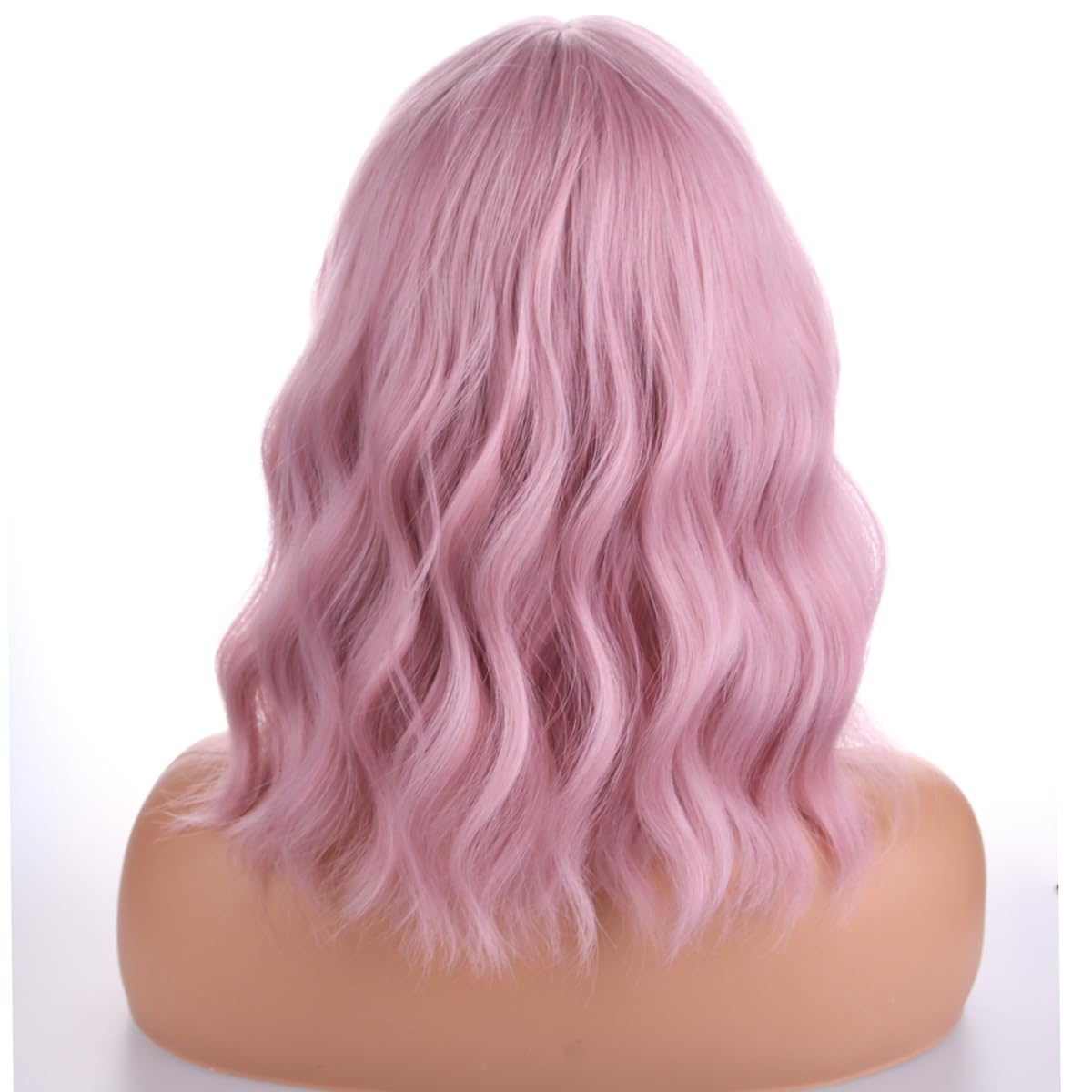 Pattnium Pink Wig For Women Short Curly Wavy Bob Wig Pink Wig With Bangs Shoulder Length Wig 12'' Heat Resistant Synthetic Wig (