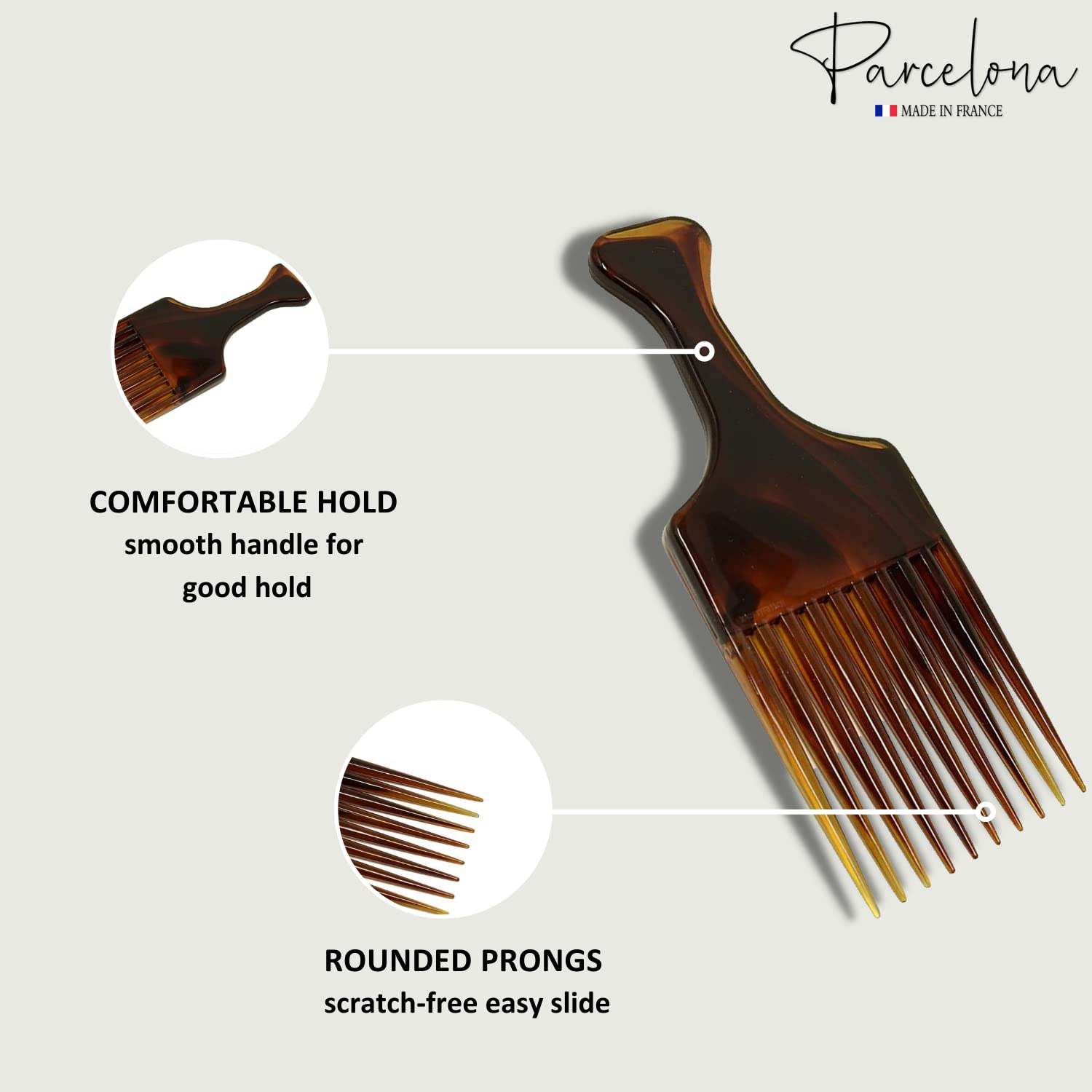 Parcelona French Afro Lift Tortoise Shell Brown Extra Large 6    Celluloid Set of 2 Salon Style Hairdressing Long Teeth Metal Fr