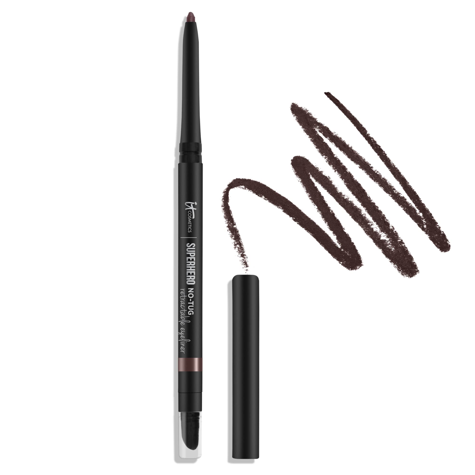It Cosmetics Superhero No-Tug Retractable Eyeliner, Brown - All-Day Wear, Waterproof Formula Wont Smudge - With Avocado Oil, Cha