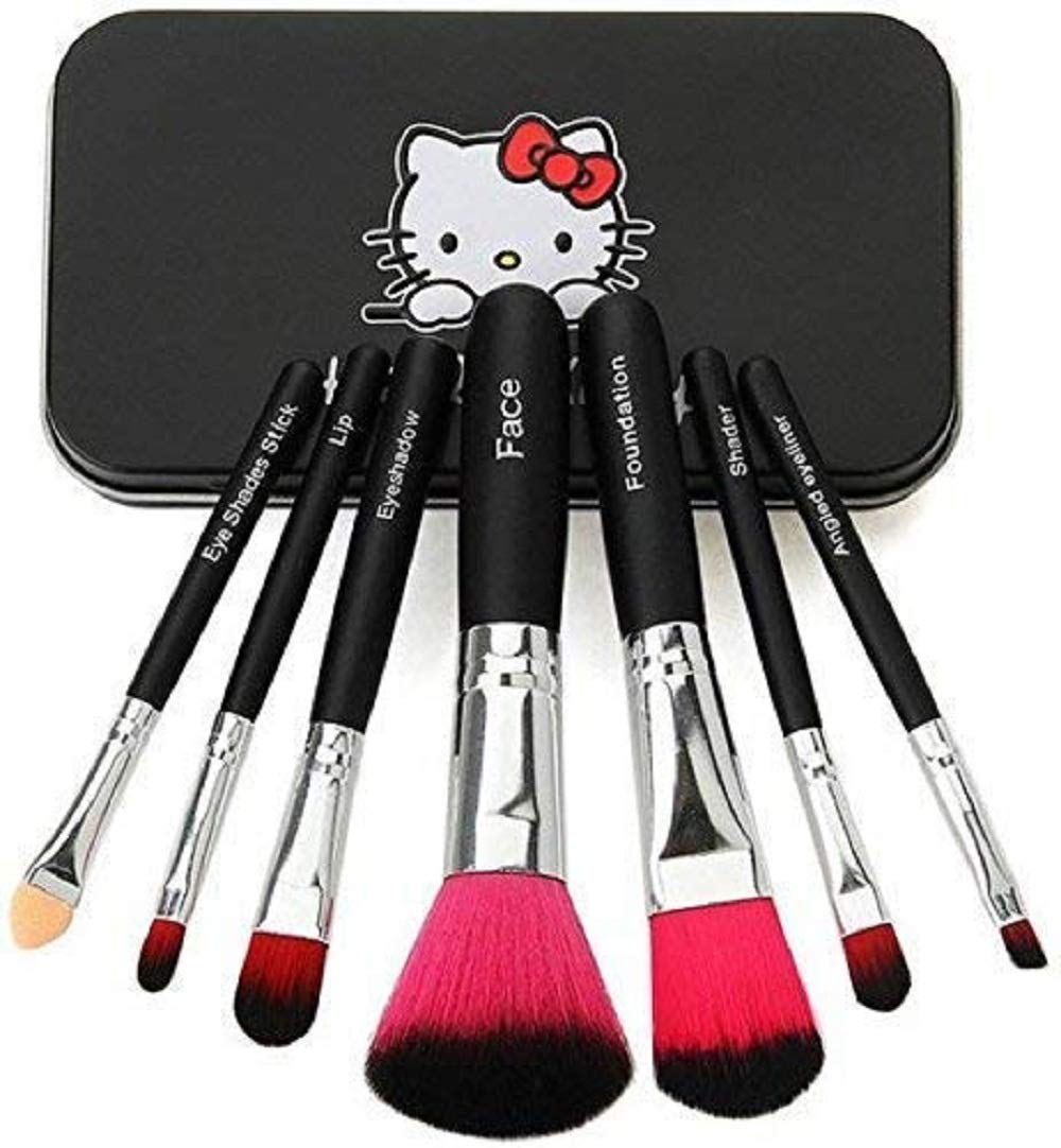 Angelie Synthetic Bristle Makeup Brush With Strong Storage Box Black, Set Of 7