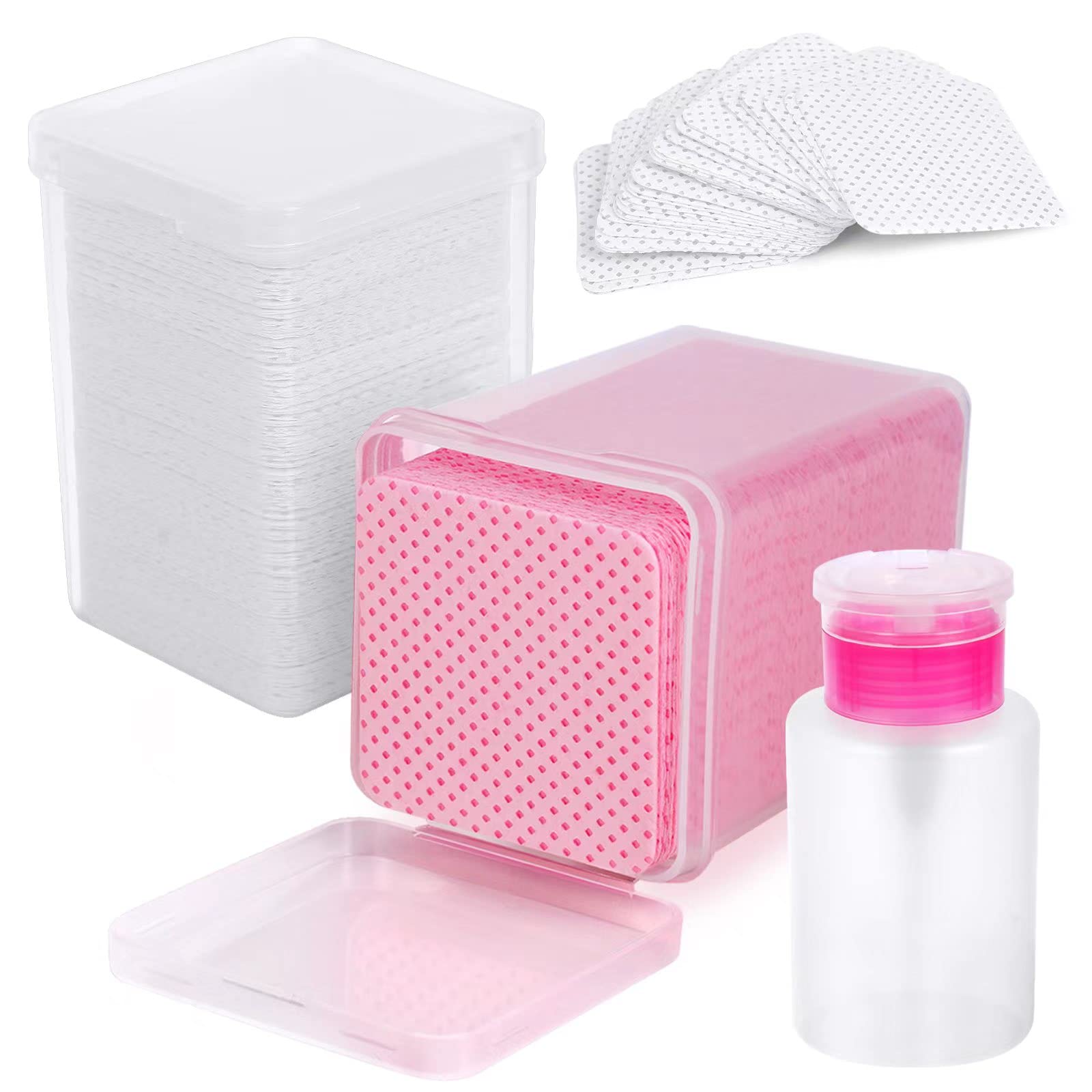 400 Pieces Nail Cotton Pads,1 Pull-Down Pump Dispenser Bottle,Super Absorbent Soft Non-Woven Eyelash Glue Wipes,Nail Polish Dehu