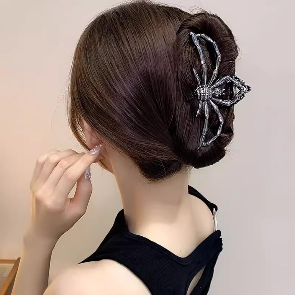Halloween Spider-Shaped Large Gothic Alloy Metal Black Hair Claw Clips For Women - Nonslip Cosplay Hair Accessories, Decorations