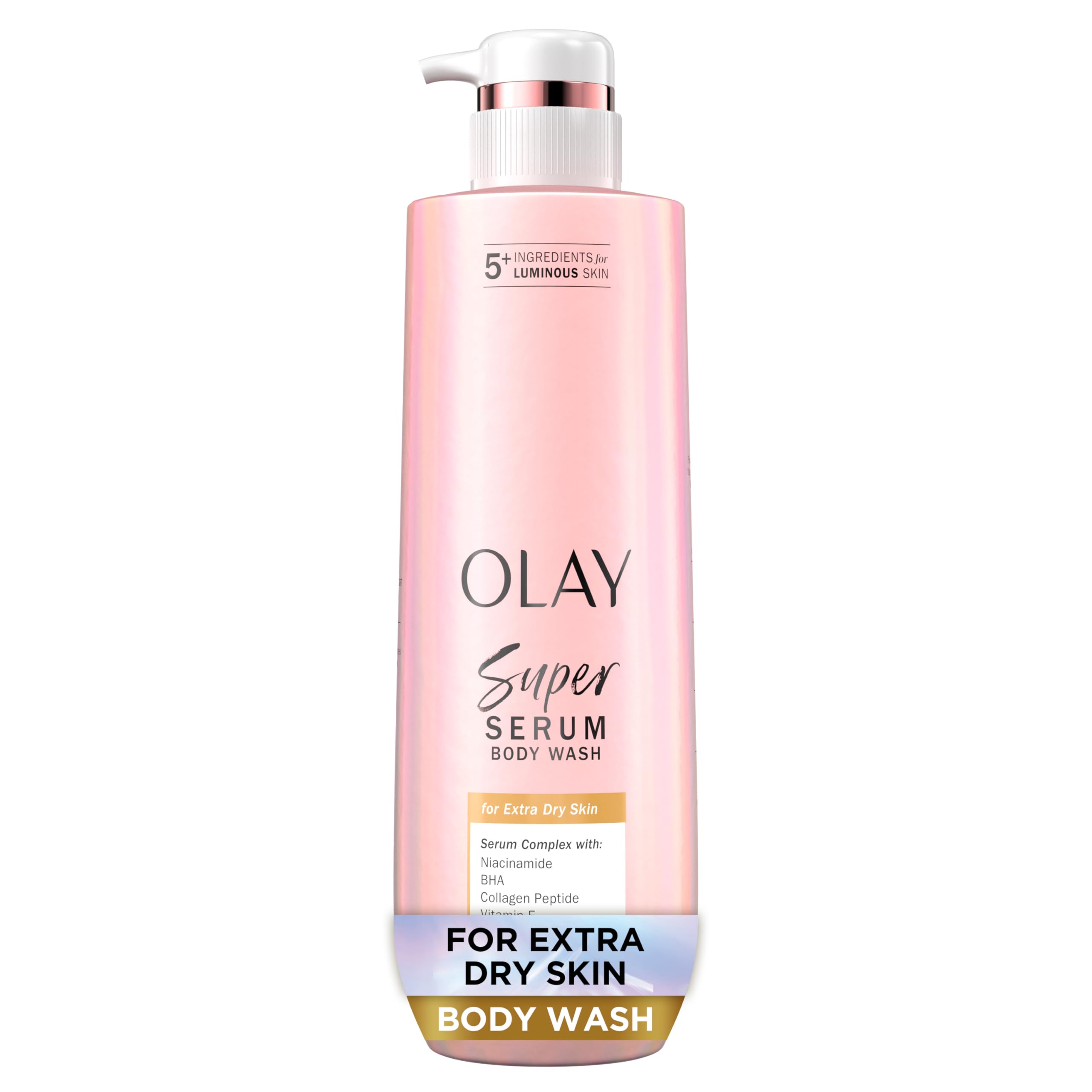 Olay Super Serum Body Wash for Extra Dry Skin, 24hr Long Lasting Hydration, 5+ Ingredient Serum Complex for Bright Even Firm Lum