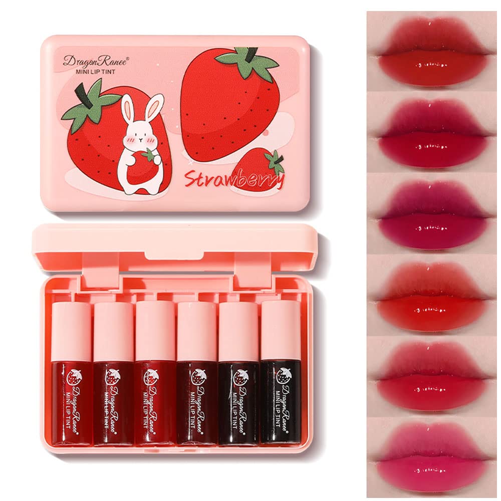6 Colors Lip Tint Stain Set, Korean Velvet Lip Tint Watery Lip Stain Tint Moisturizing Mini Liquid Lipstick, Multi-Use Lip And C