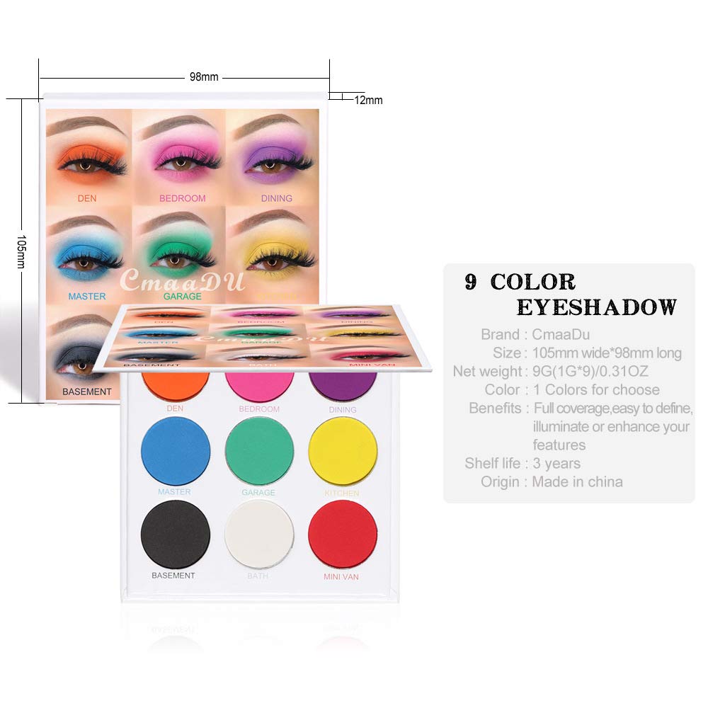 Yeweian 9 Colors Rainbow Eyeshadow Palette, High Pigmented Colorful Eyeshadow Makeup Palette, Bright Neon Eyeshadow Palette Last