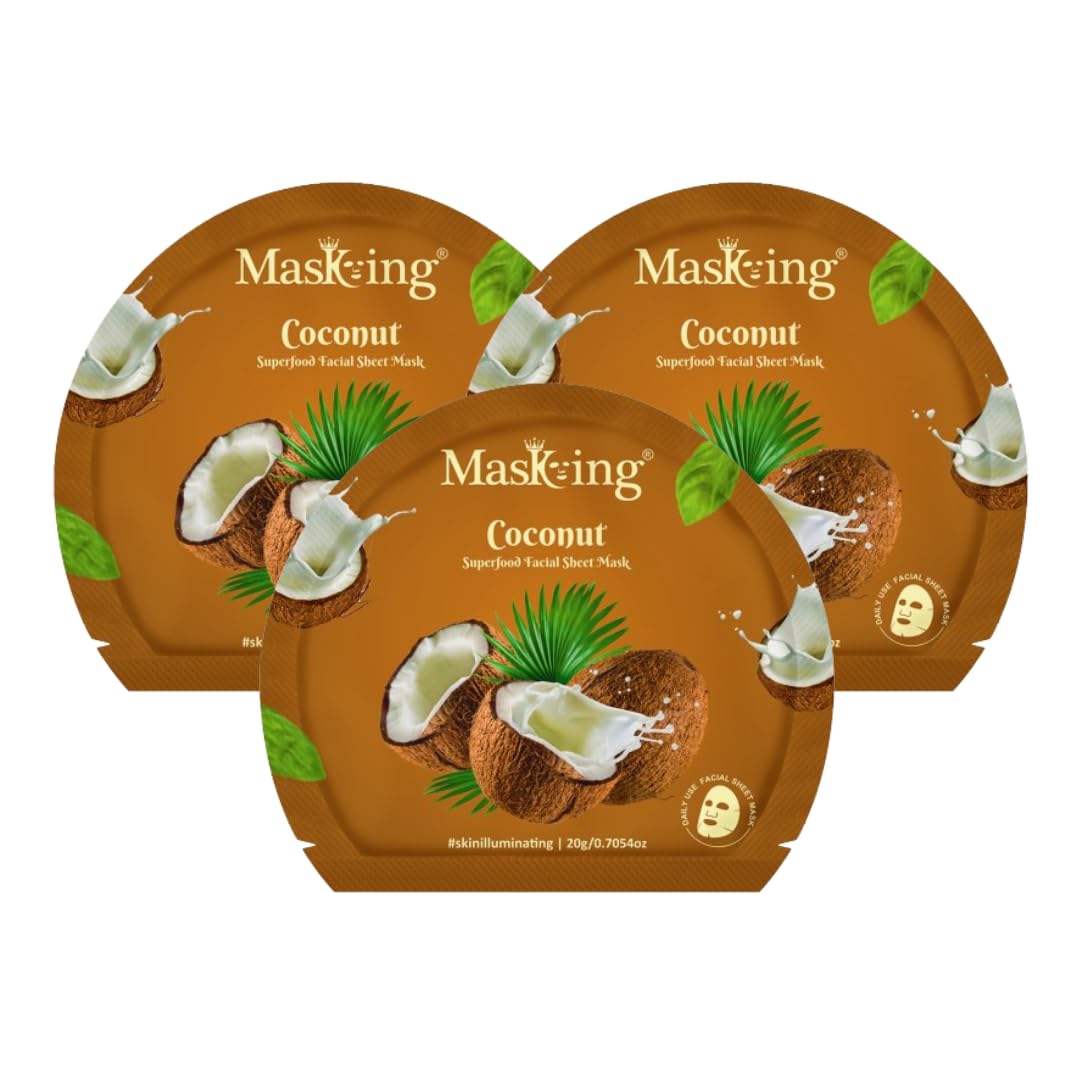 Masking Superfood Coconut Facial Sheet Mask Pack | Glowing Skin, Brightening & Nourishing | Deep Hydration | Face Mask Pack | Wo
